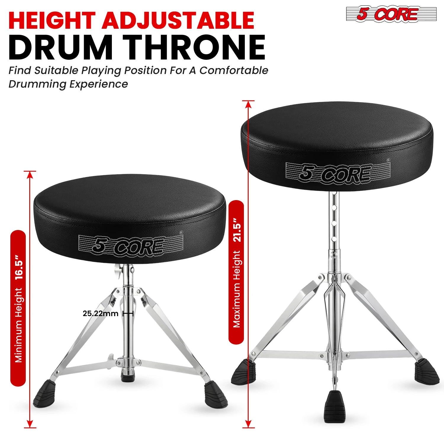 5 Core Drum Throne Padded Adjustable Guitar Stool