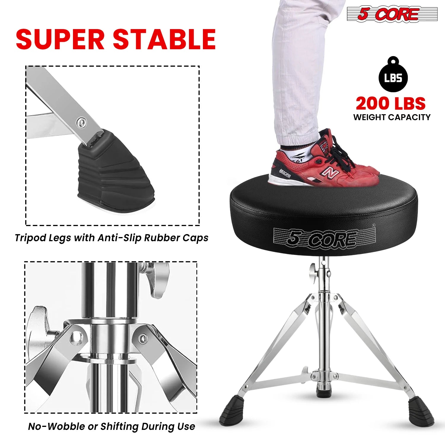5 Core Drum Throne Padded Adjustable Guitar Stool