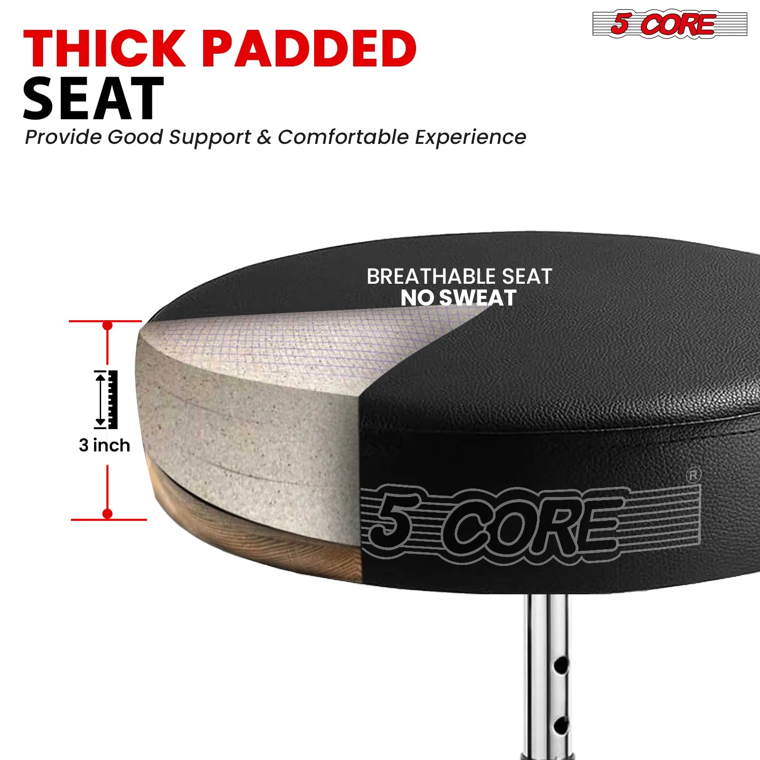 5 Core Drum Throne Padded Adjustable Guitar Stool