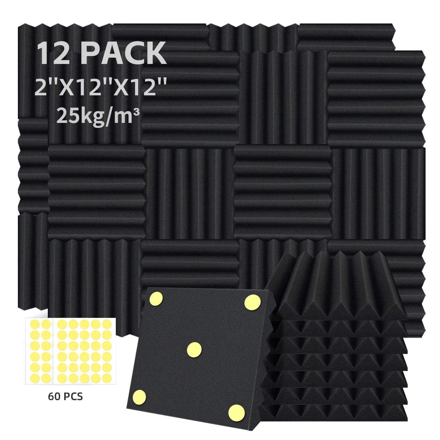 Studio Acoustic Foam 12 Pack High Density Soundproof Foam