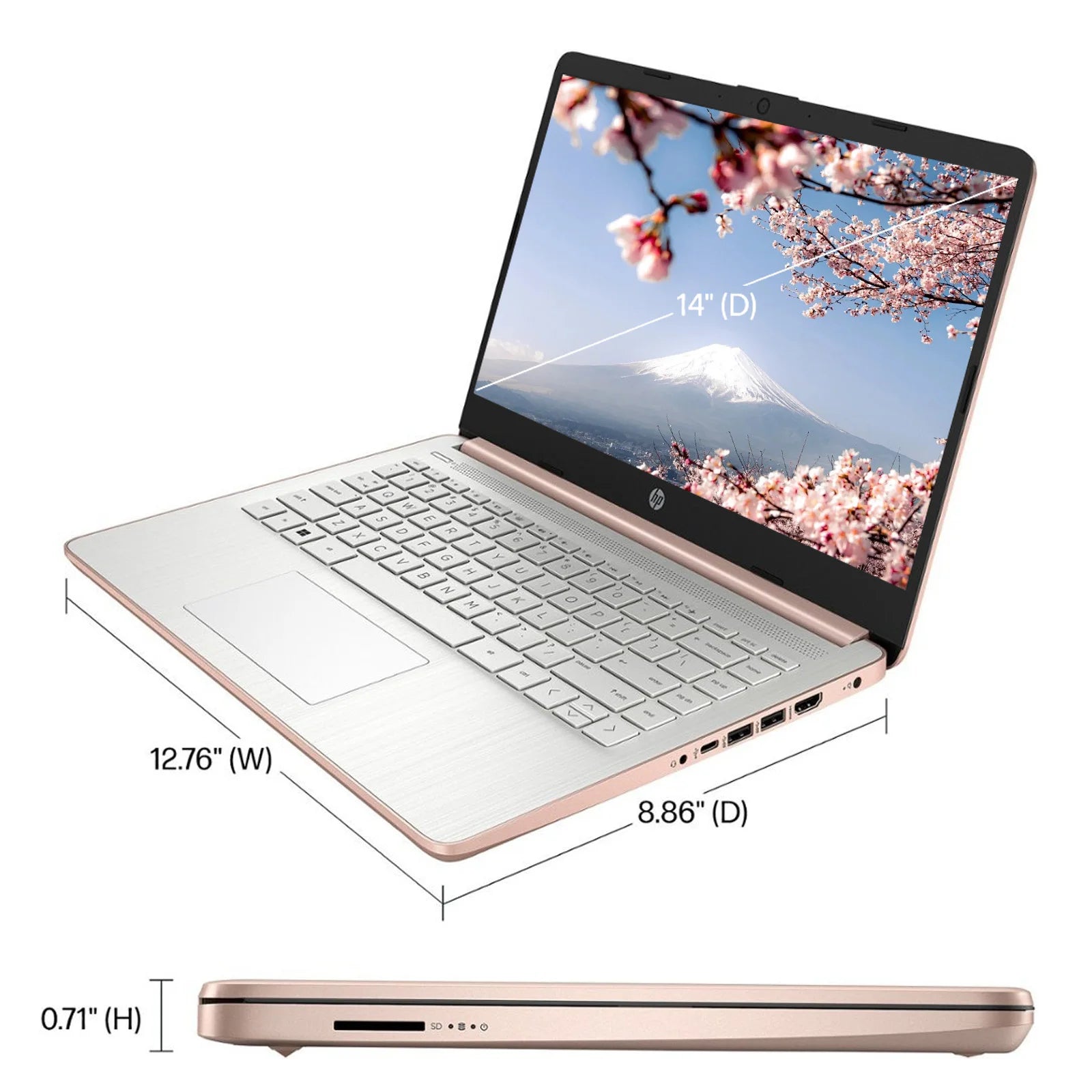HP Newest 14" Business Laptop,Intel Celeron N4120,Rose Gold