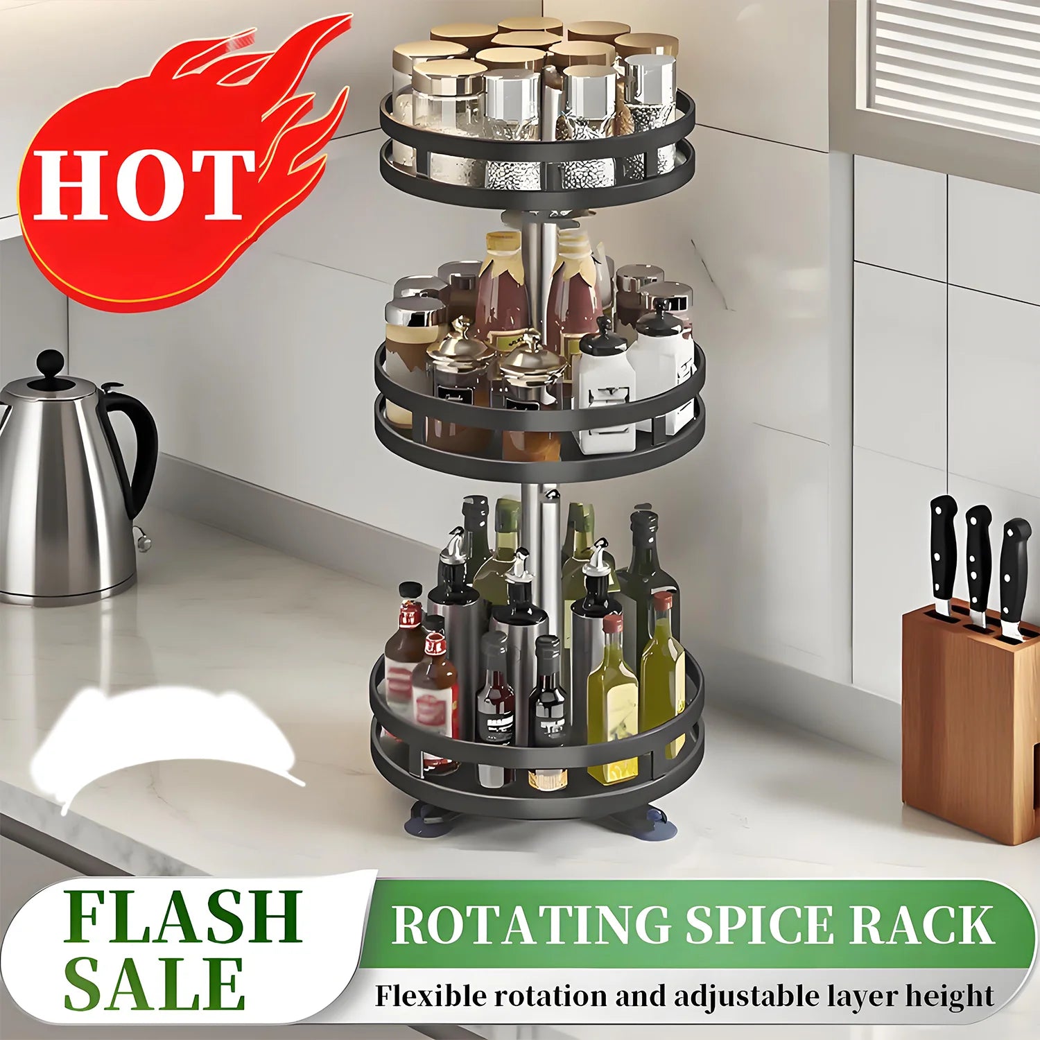 3 Tier Turntable Spice Rack, Metal Rotating – truetonegoods