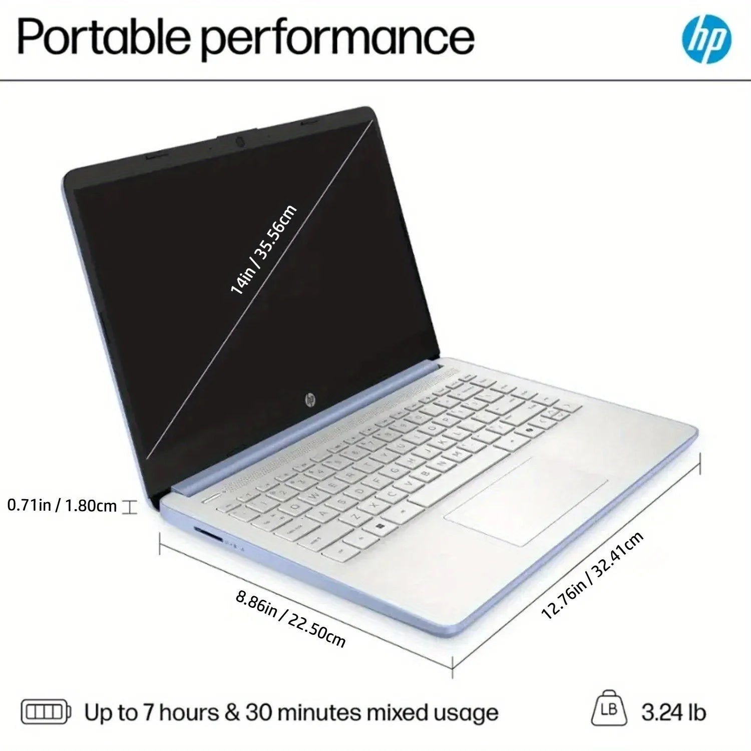 HP 14" HD Laptop with 128GB UFS Windows,11 Home in S Mode