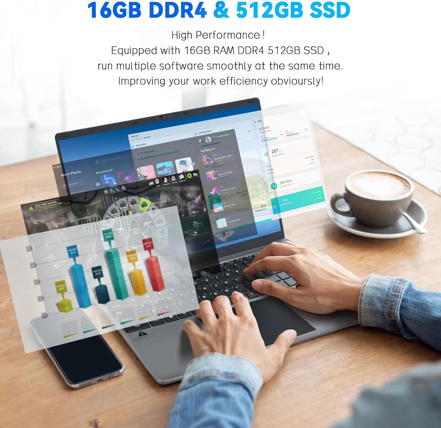 15.6 Inch Laptop Windows 11 Notebook 16G RAM 512GB SSD