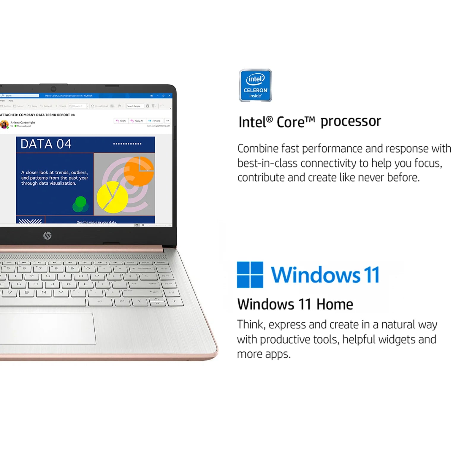 HP Newest 14" Business Laptop,Intel Celeron N4120,Rose Gold