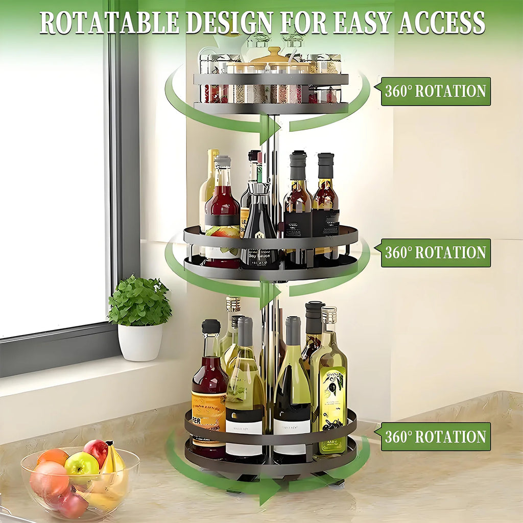 3 Tier Turntable Spice Rack, Metal Rotating