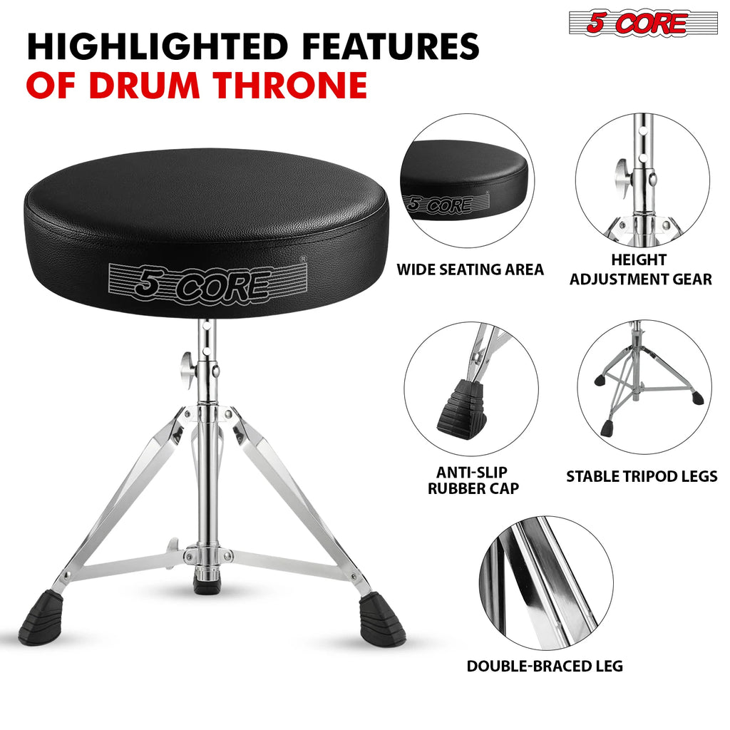 5 Core Drum Throne Padded Adjustable Guitar Stool