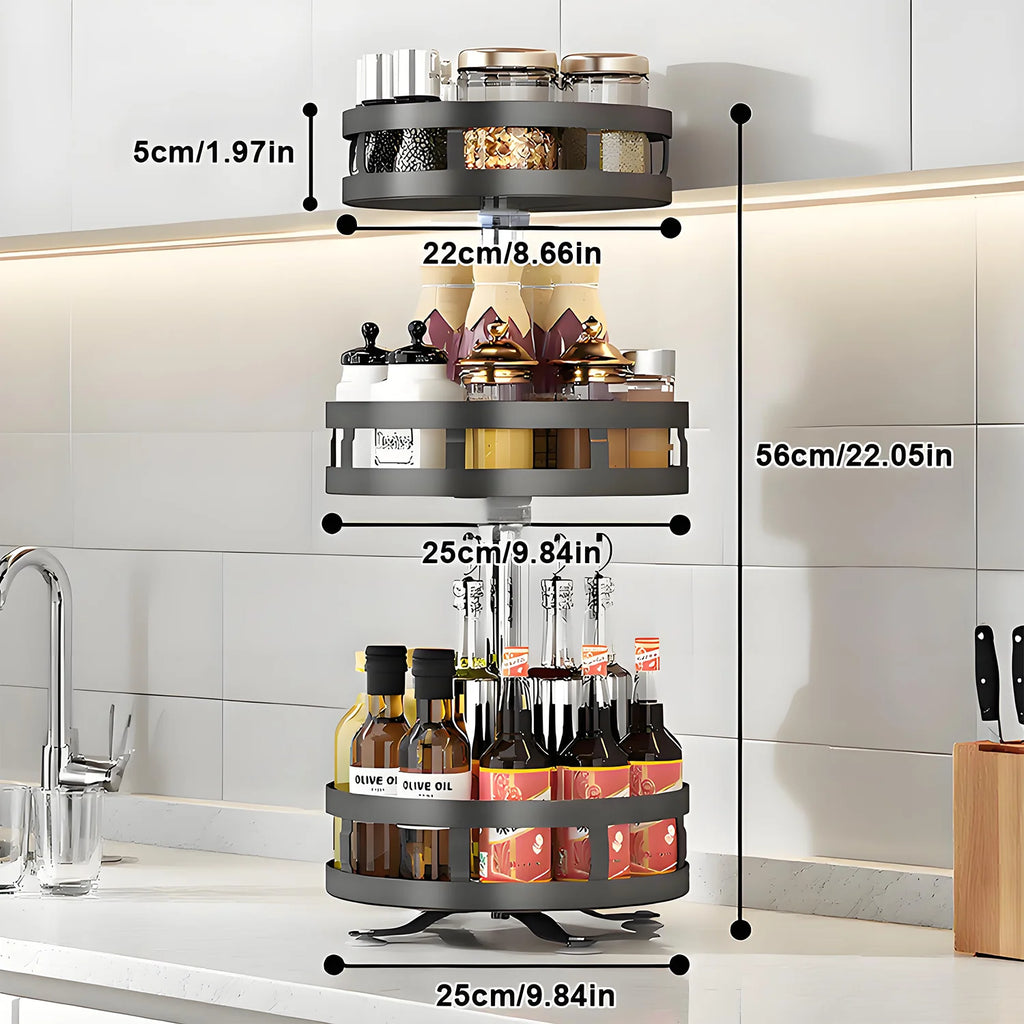 3 Tier Turntable Spice Rack, Metal Rotating