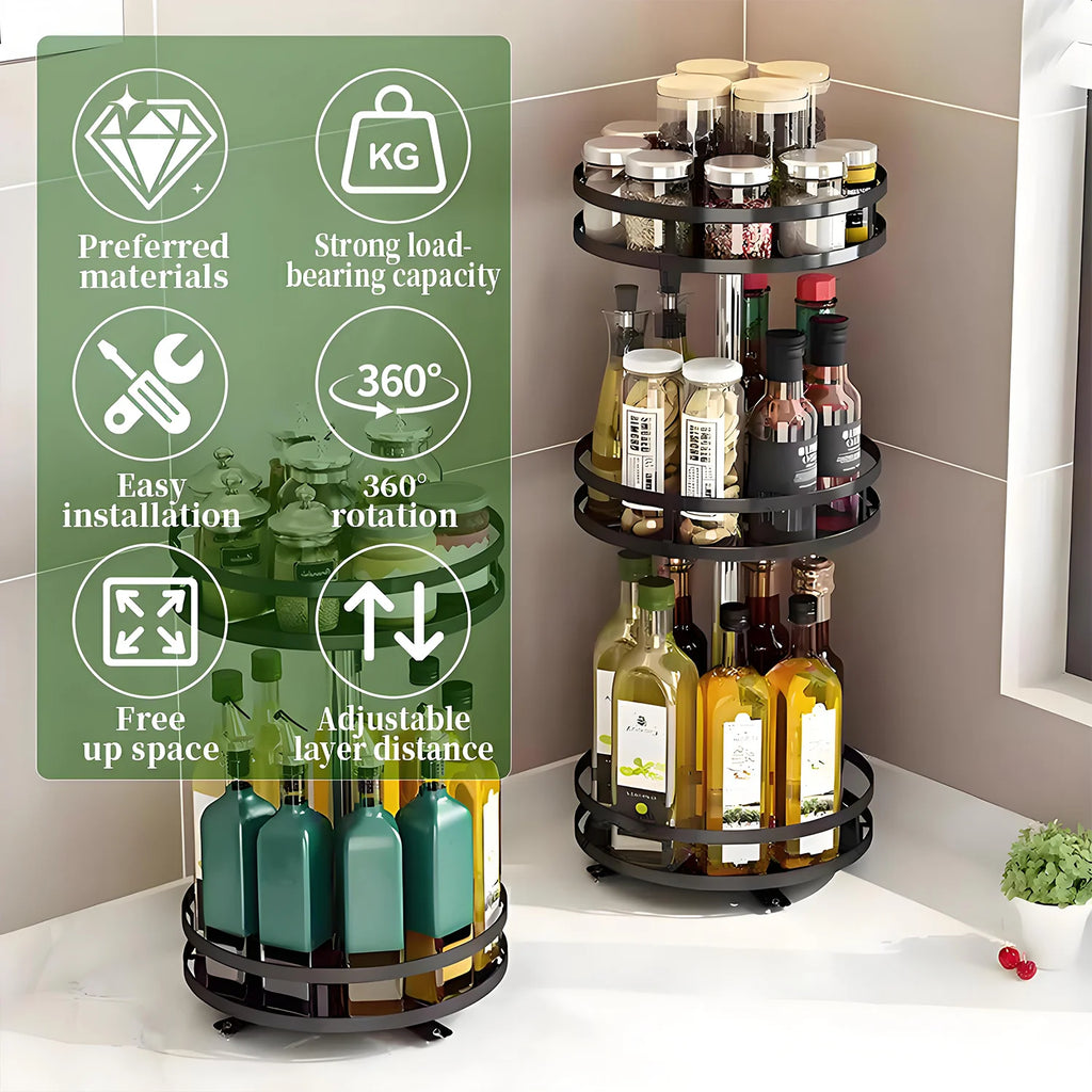 3 Tier Turntable Spice Rack, Metal Rotating