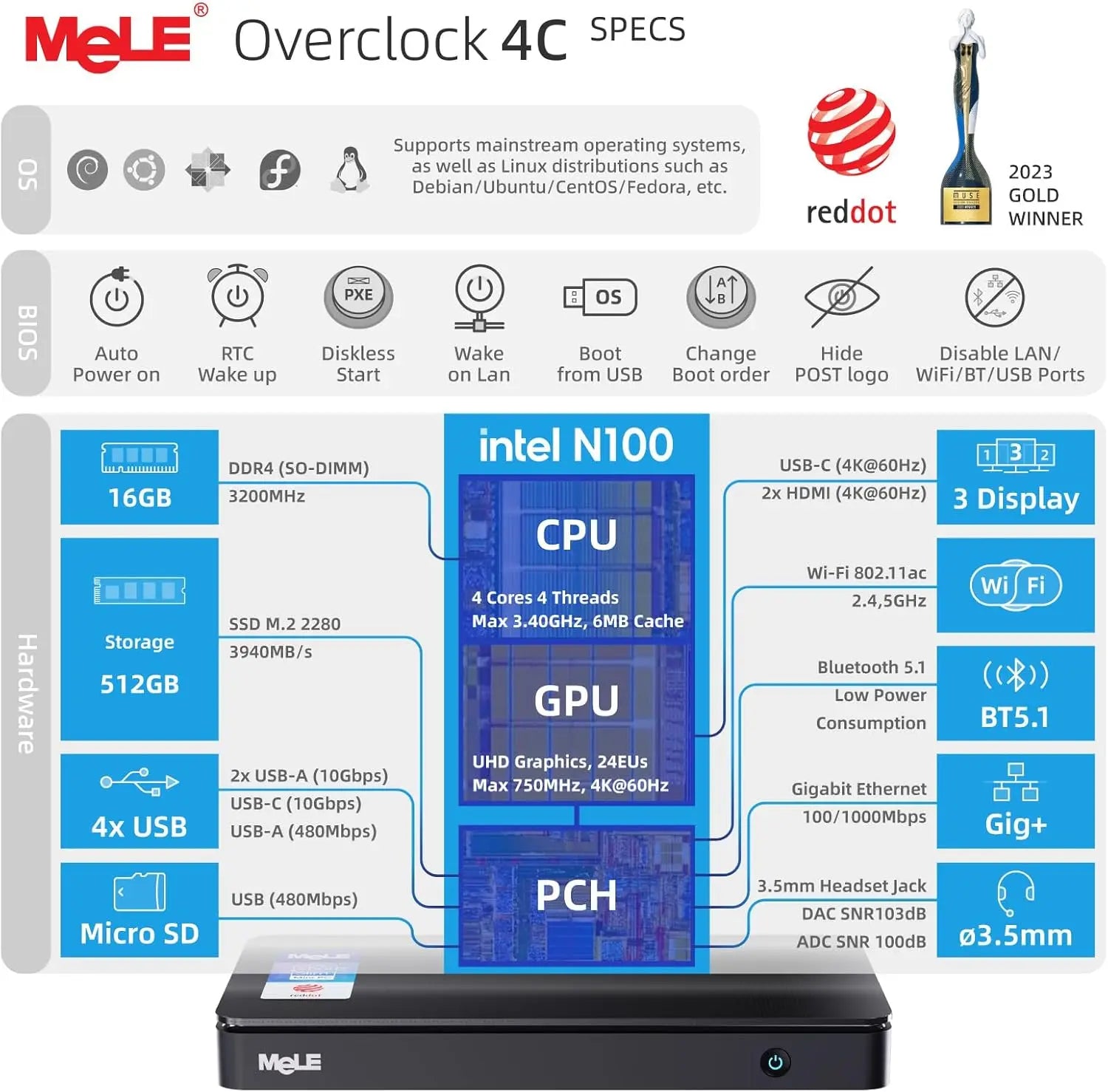MeLE Slim Mini N100 16GB RAM, 512GB Storage
