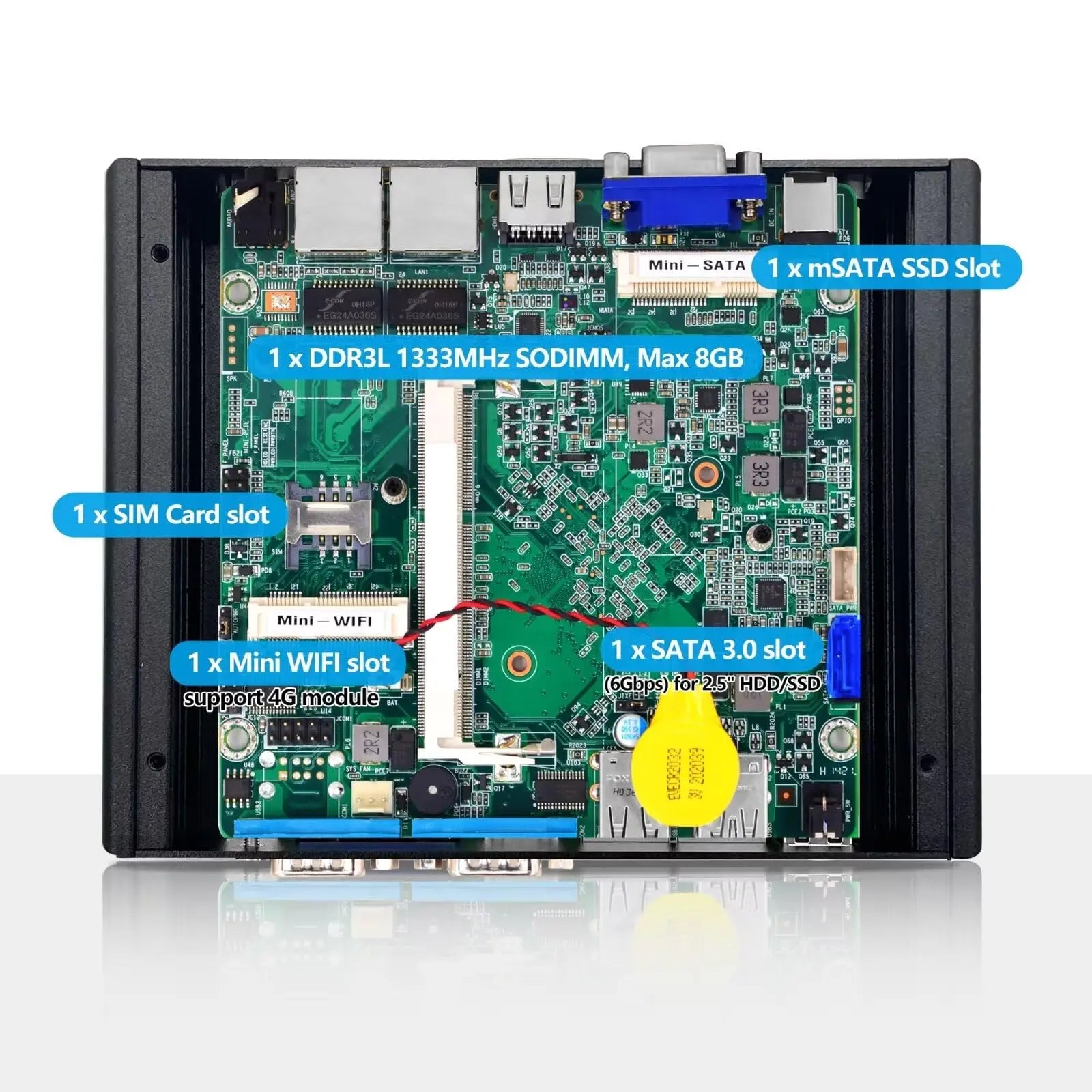 CWWK Fanless Mini PC Celeron N2840 w/8GB RAM64GB SSD