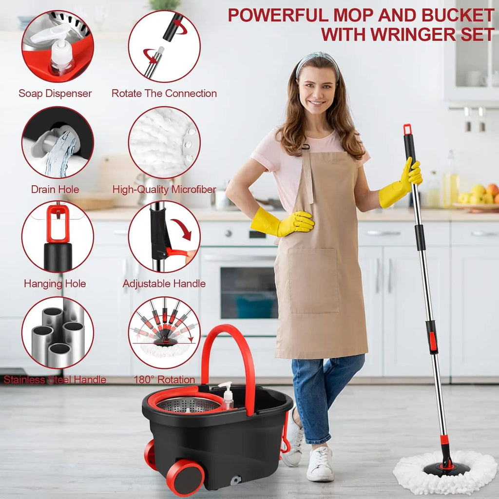 Spin Mop Bucket with Microfiber Replacement Heads