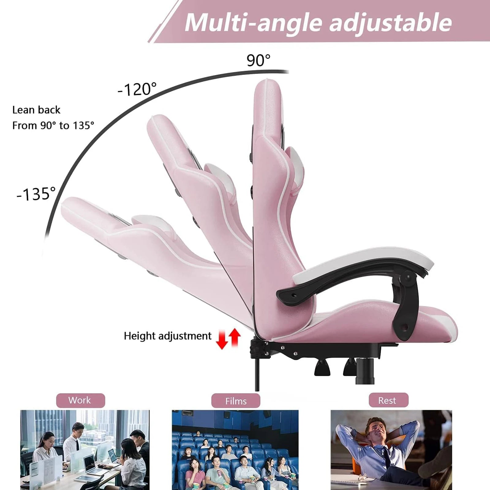 Ergonomic Chair w/Lumbar Cushion, Headrest Adjustable
