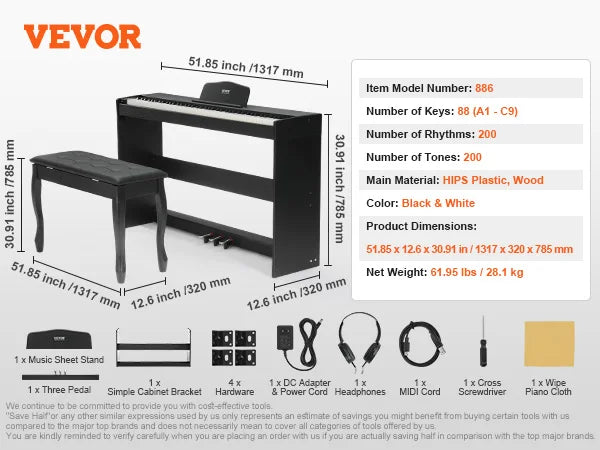 SucceBuy 88 Key Fully Weighted Keys Electric Piano