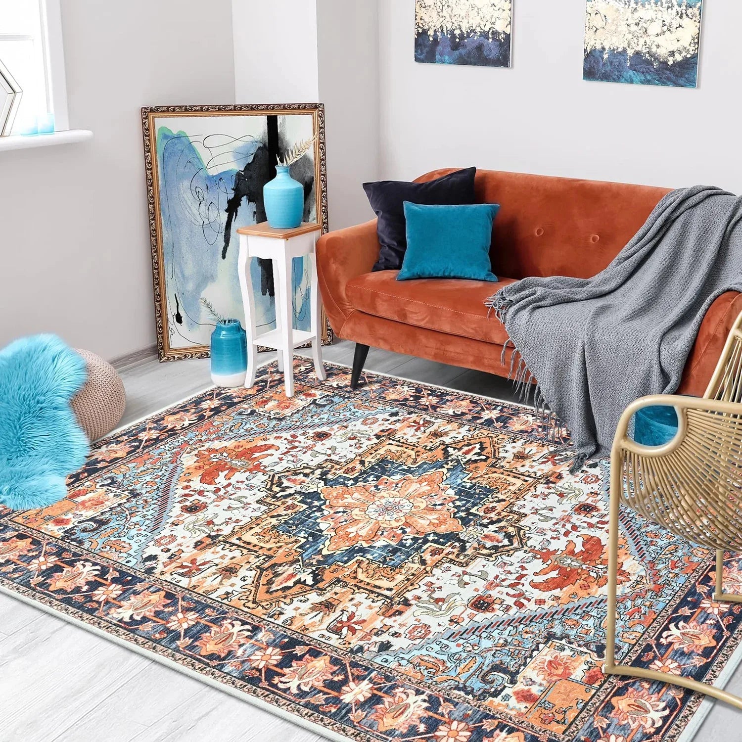 Faux Cashmere Vintage Floral Soft Area Rug