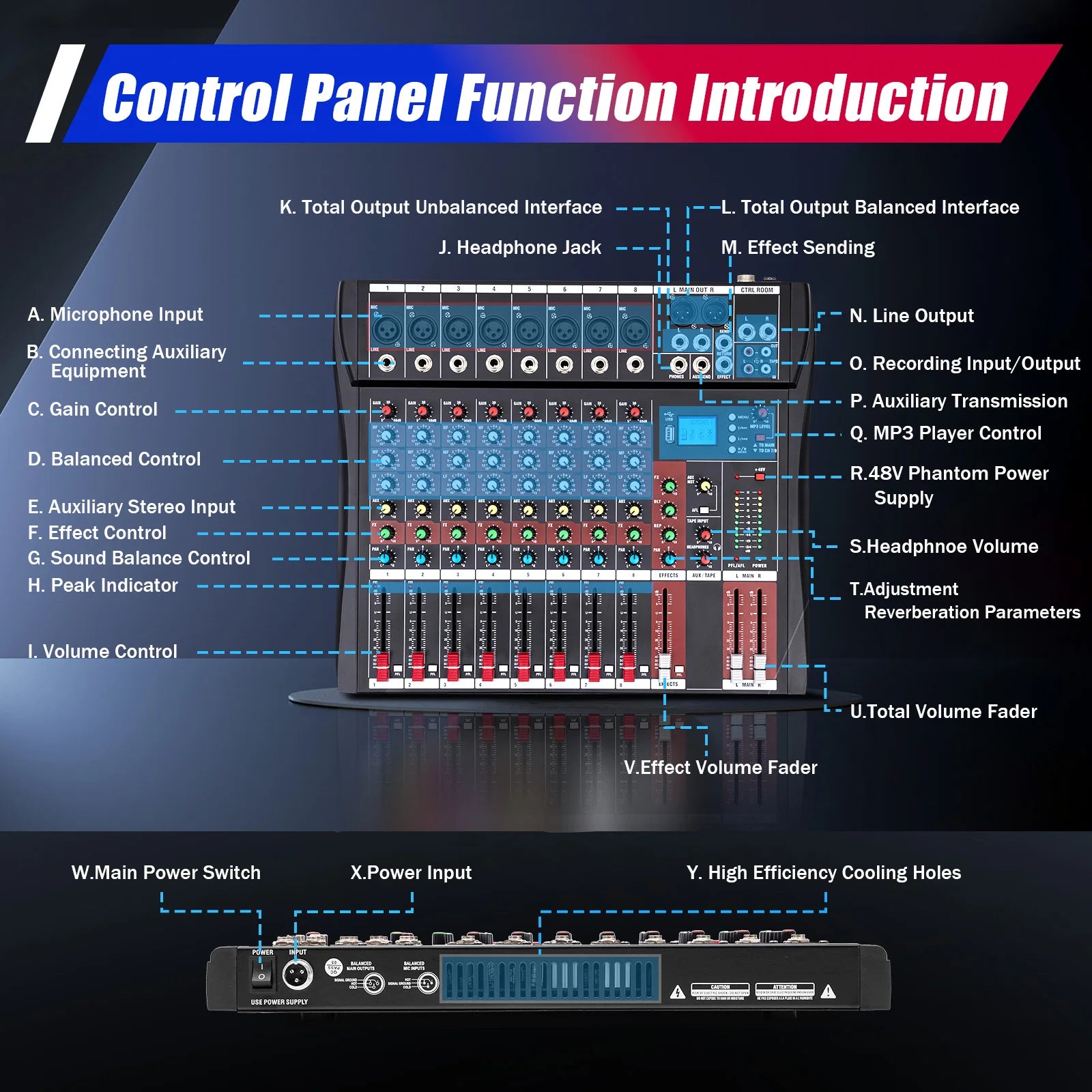7/8-Channel Professioneller Mixer, Soundboard Konsole