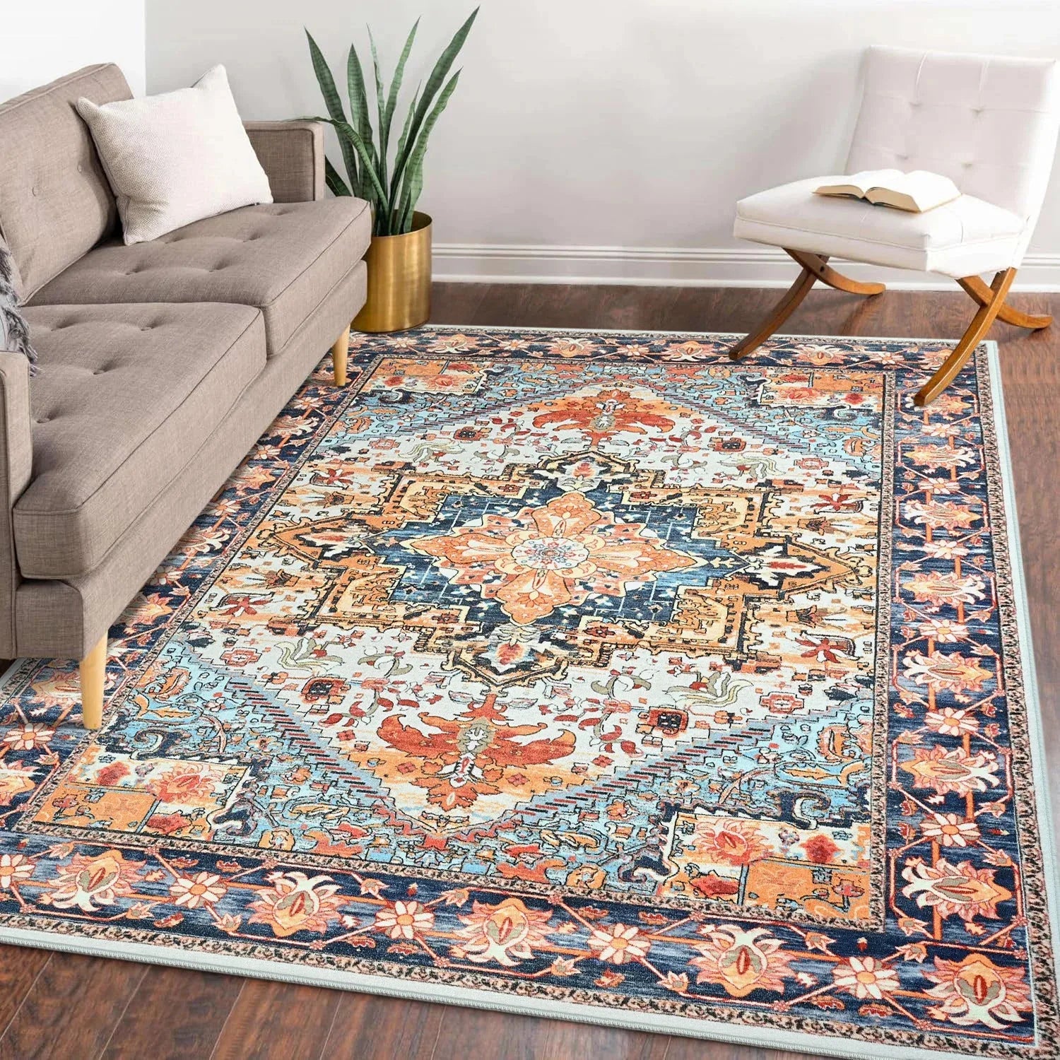 Faux Cashmere Vintage Floral Soft Area Rug