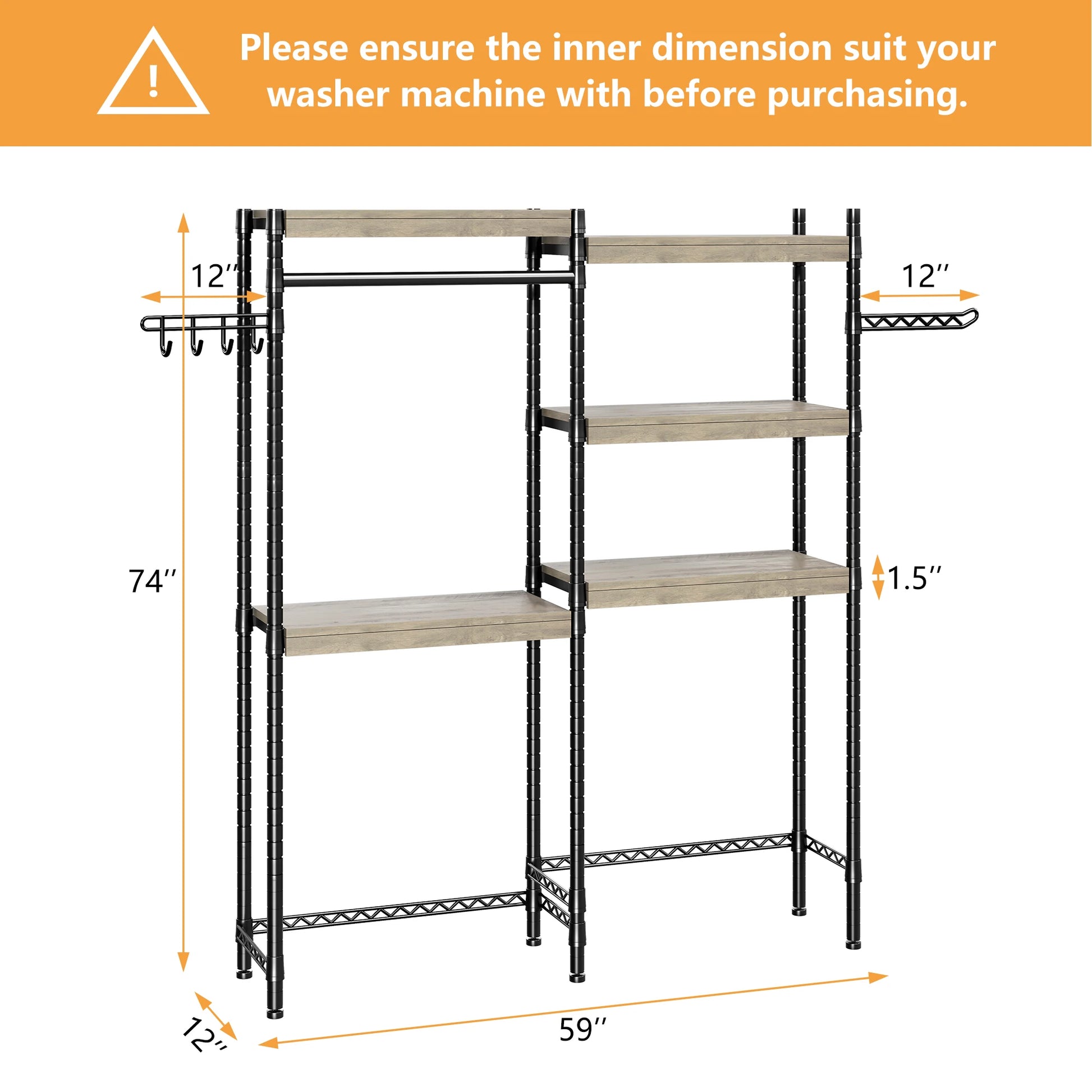 5-Tier Wood Shelf-Laundry storage.