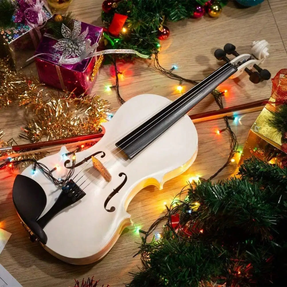 New Full Size White Acoustic Violin Fiddle Set