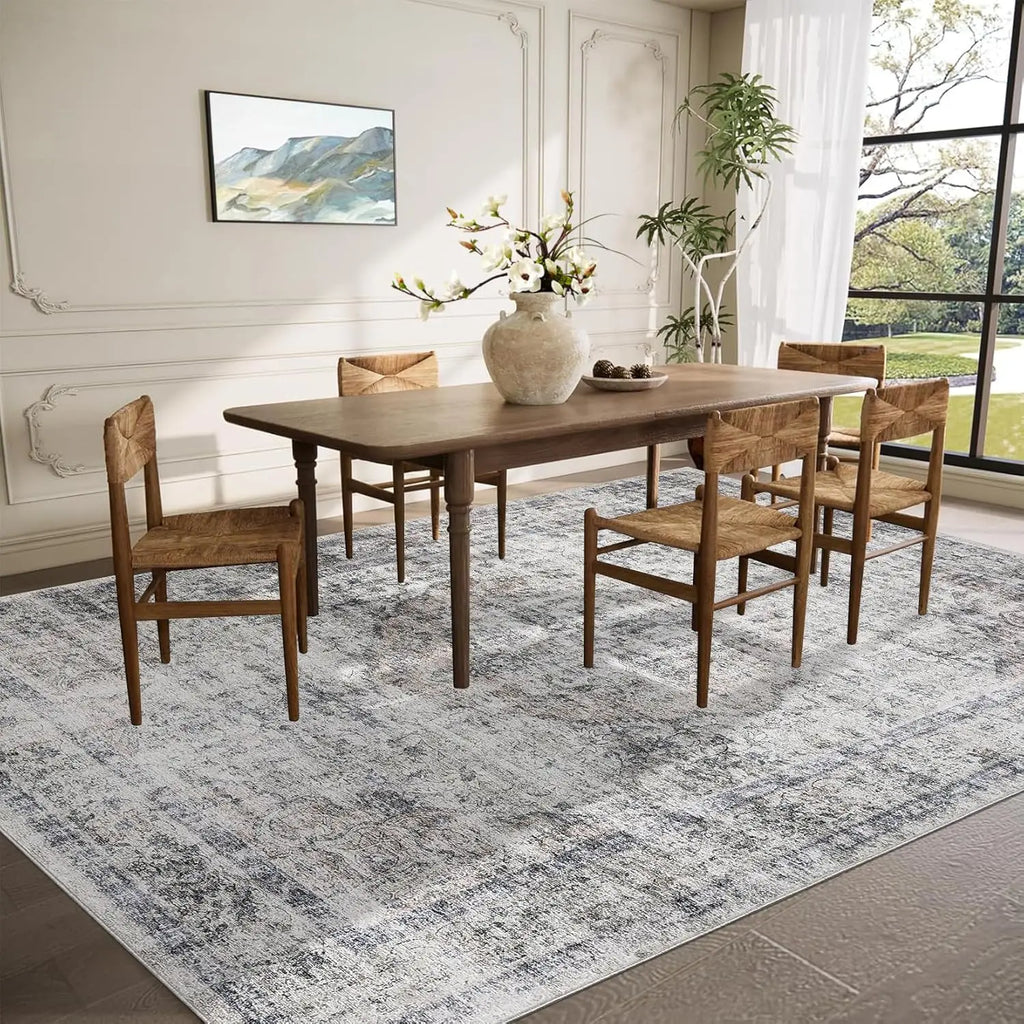 Washable Area Rug Stain-Resistant Non-Slip Backing