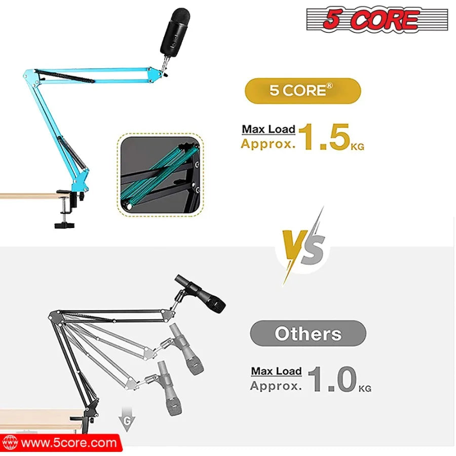 5 Core Mic Arm Adjustable Boom Microphone Stand Desk Mount