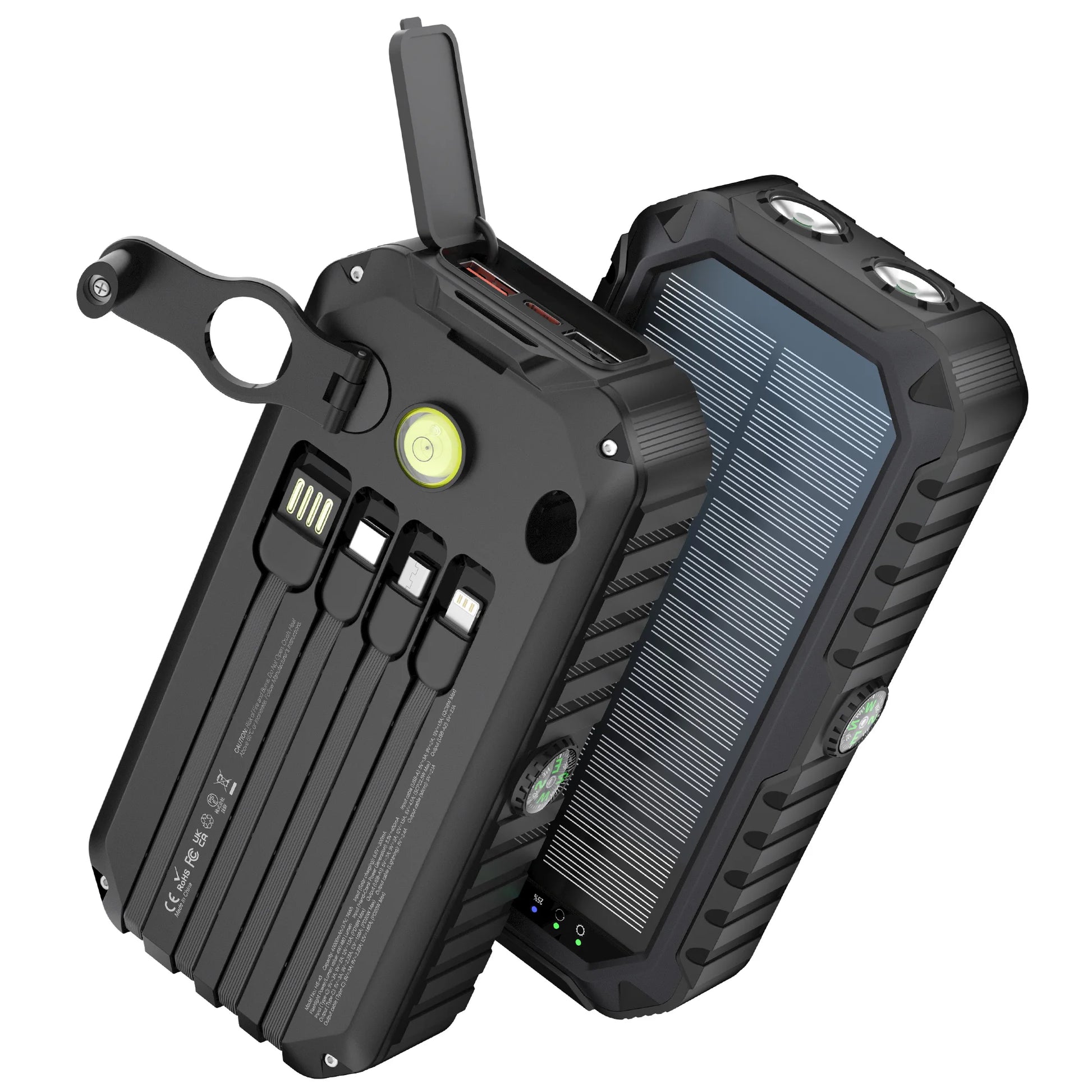 Solar Power Bank Hand Crank Built-in Compass & Leveler