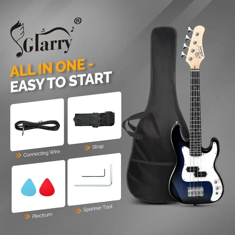 GLARRY 36in Electric Bass Guitar, Starter+Accessories