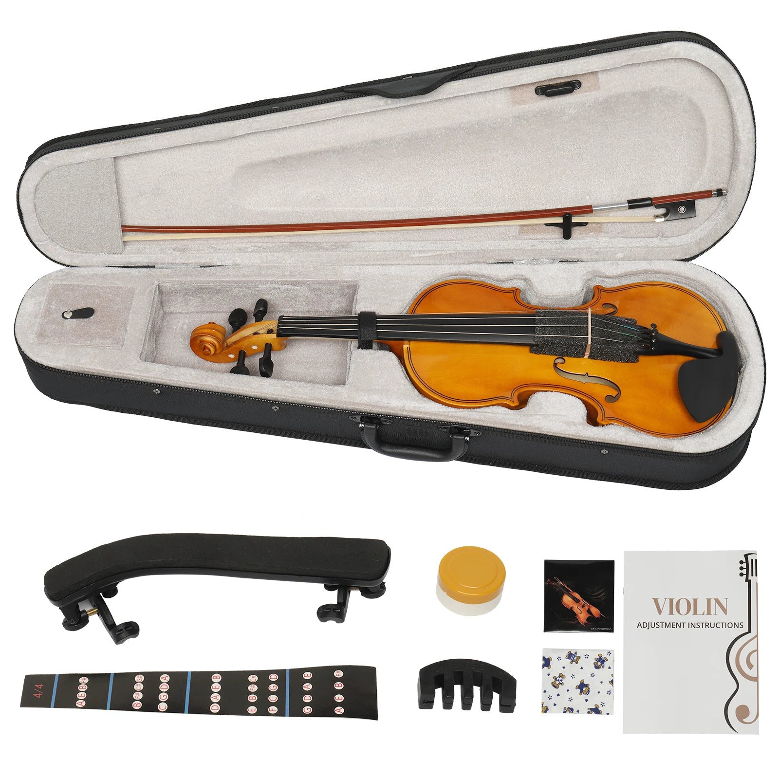 Violin Set Bow, Shoulder Rest, Rosin, Extra Strings