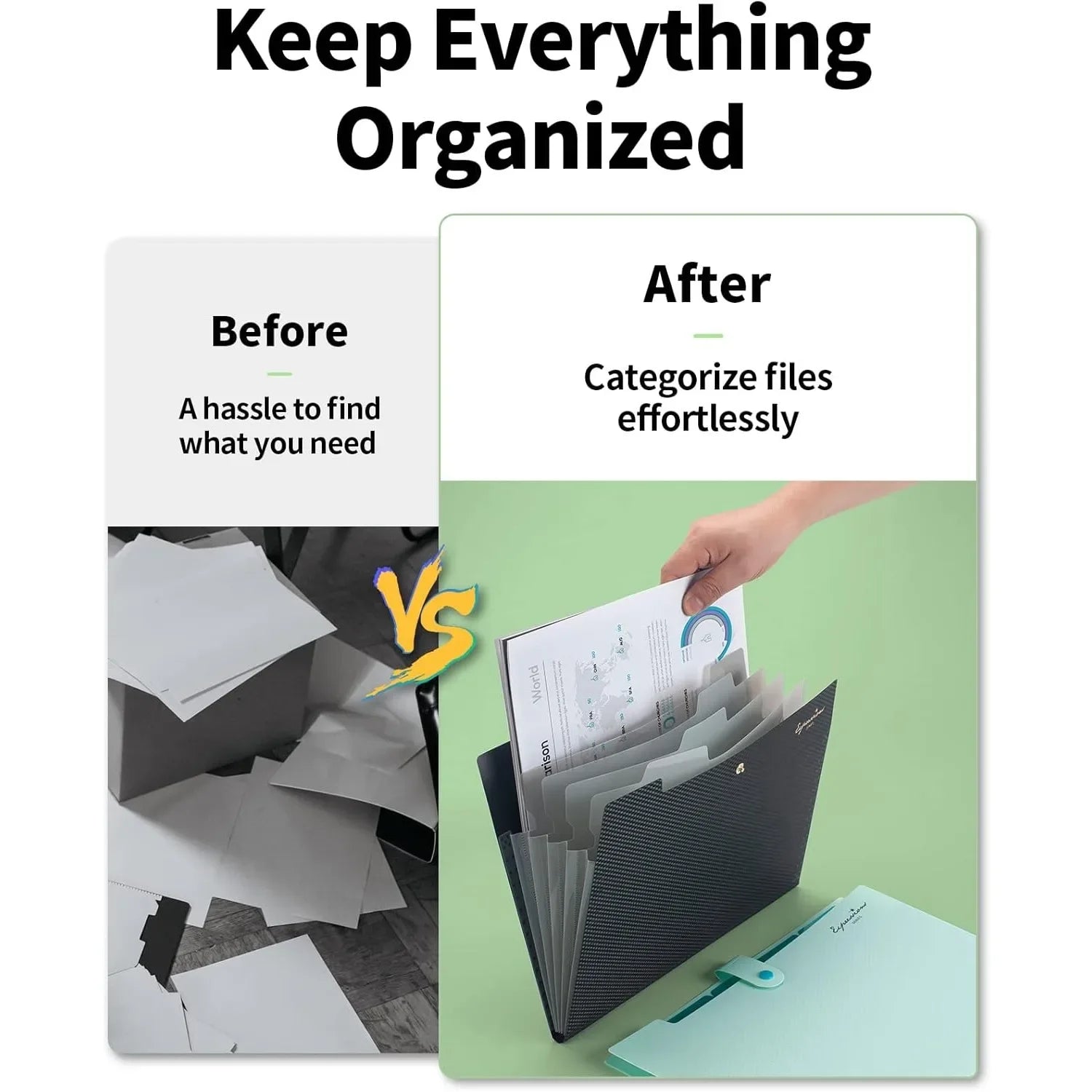 Expandable File Folder, Letter Size Organizer, 5 Pockets