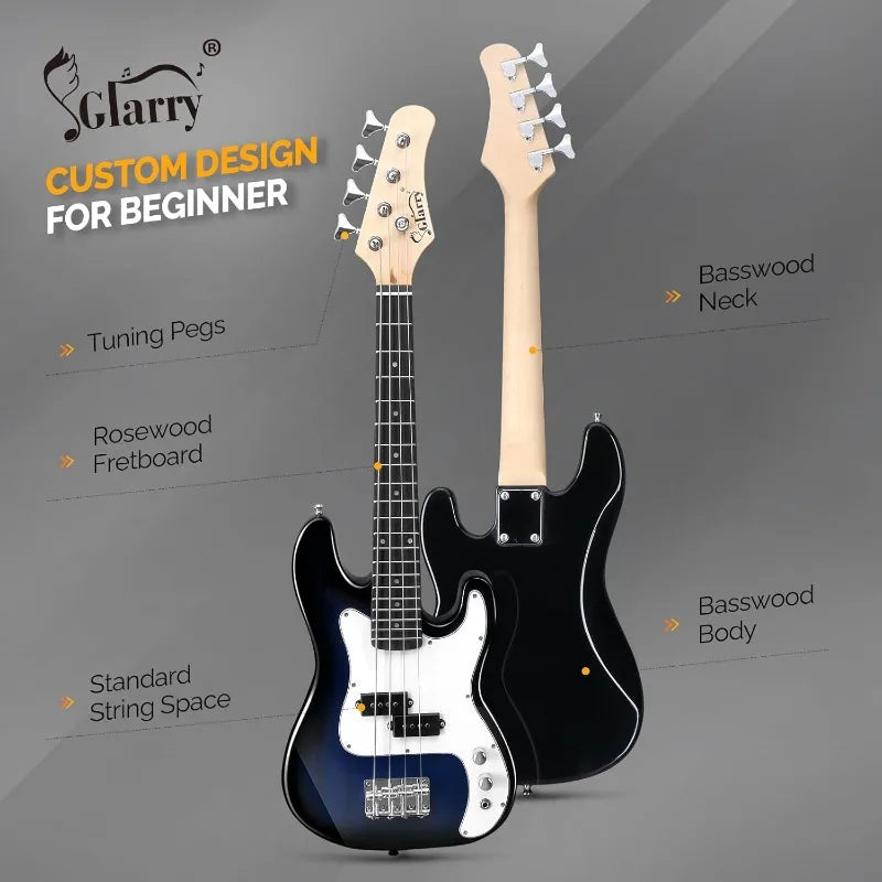 GLARRY 36in Electric Bass Guitar, Starter+Accessories