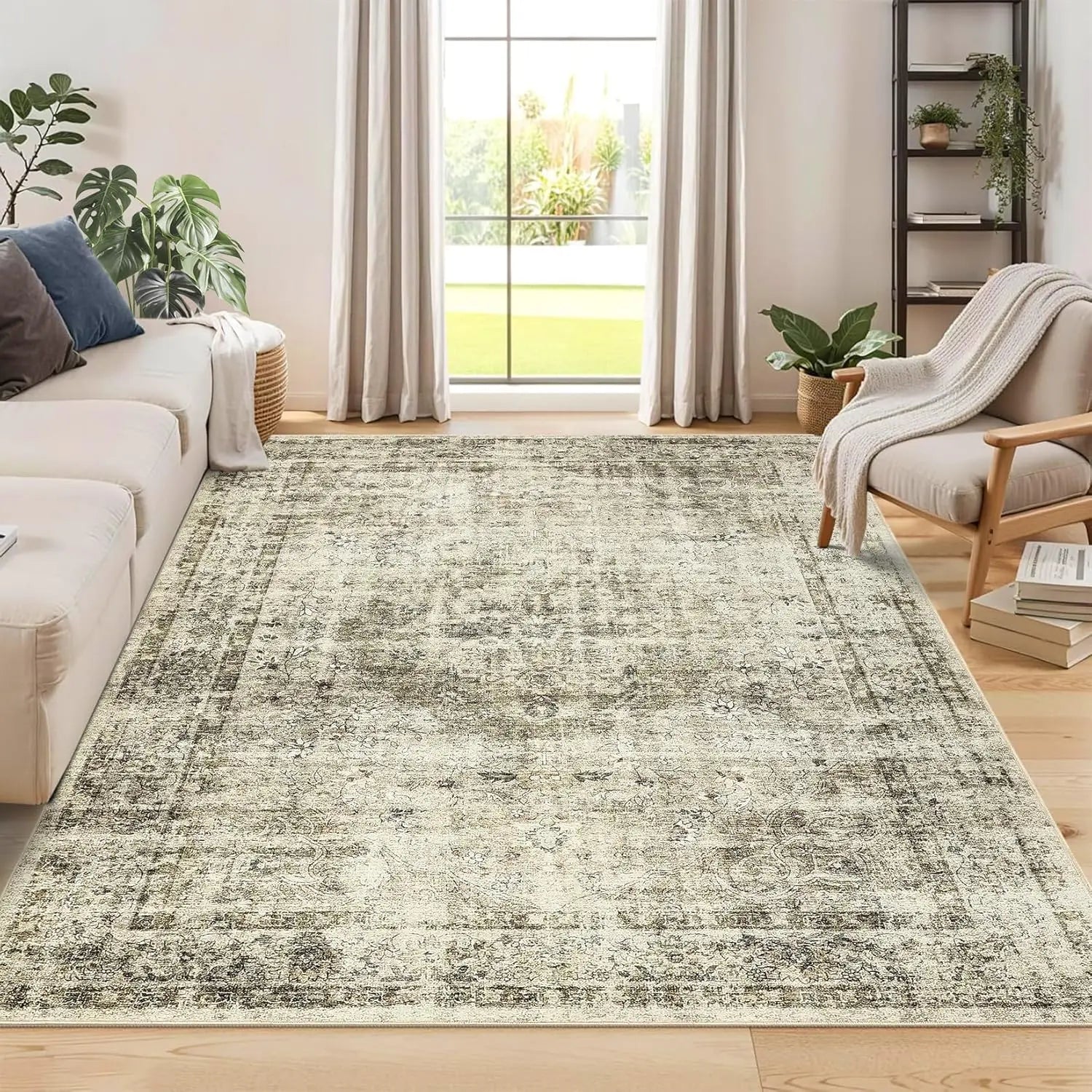 Washable Area Rug Stain-Resistant Non-Slip Backing