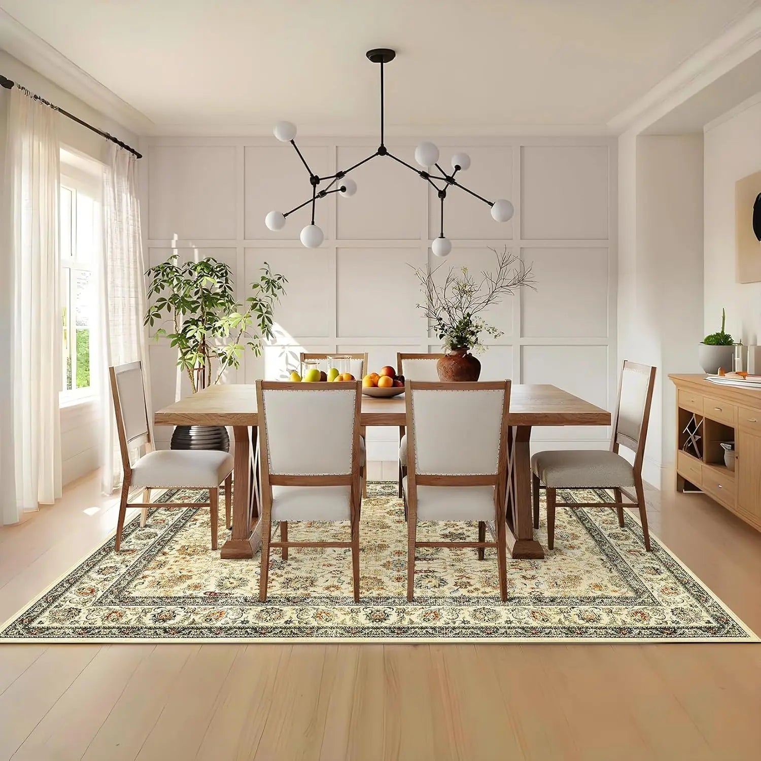 Washable Area Rug - Large Boho Rugs Floral Carpet