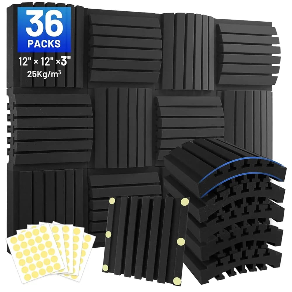 Focusound 36 Pack Acoustic Foam Panels Wall Soundproofing