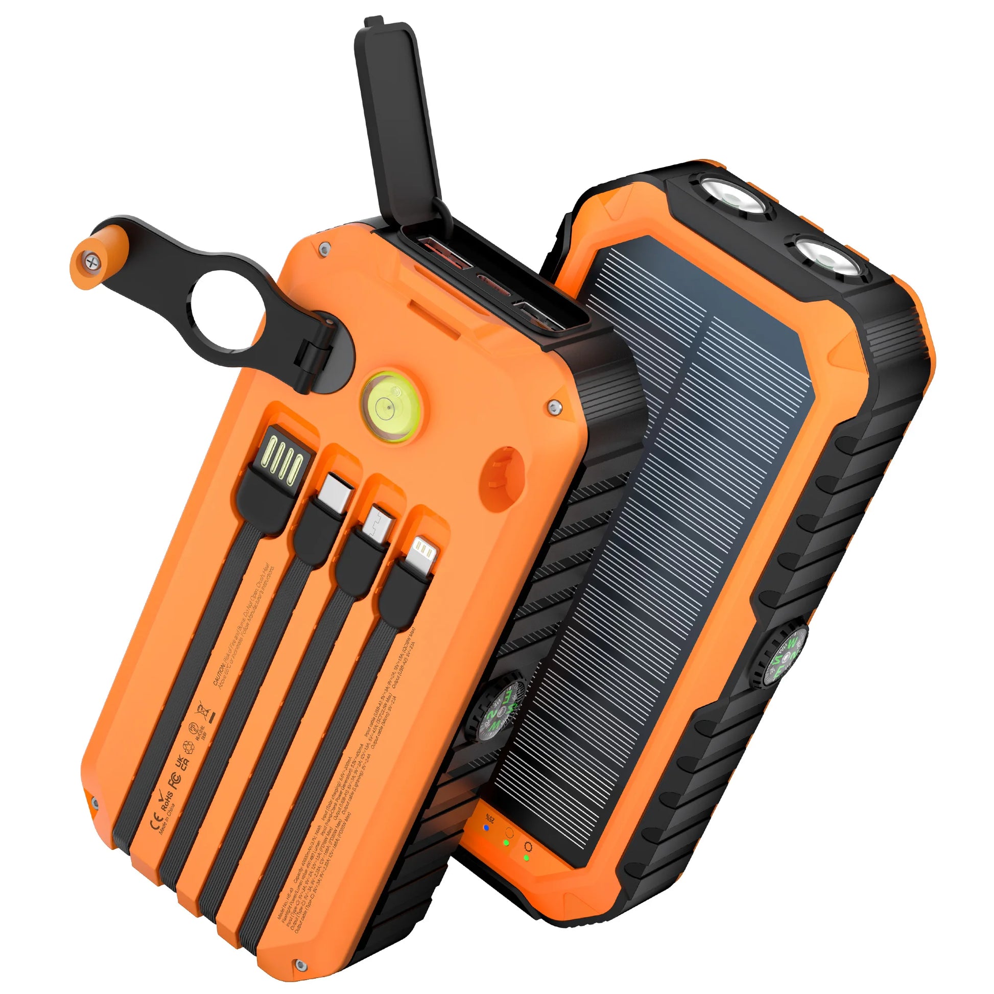 Solar Power Bank Hand Crank Built-in Compass & Leveler