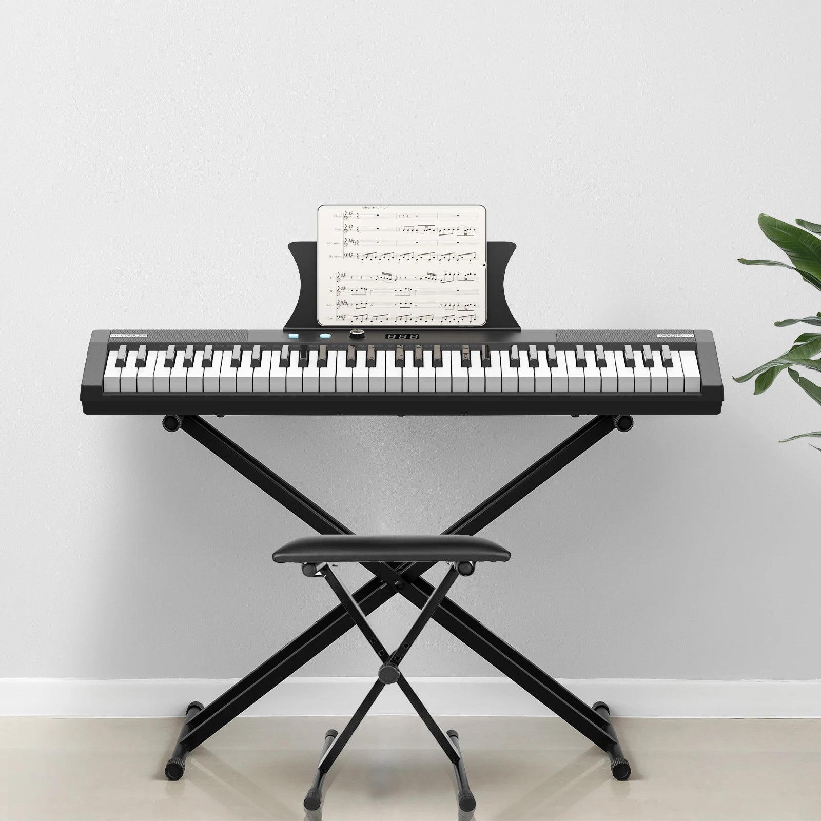 61 Key Keyboard with Stand, Piano Bench + More