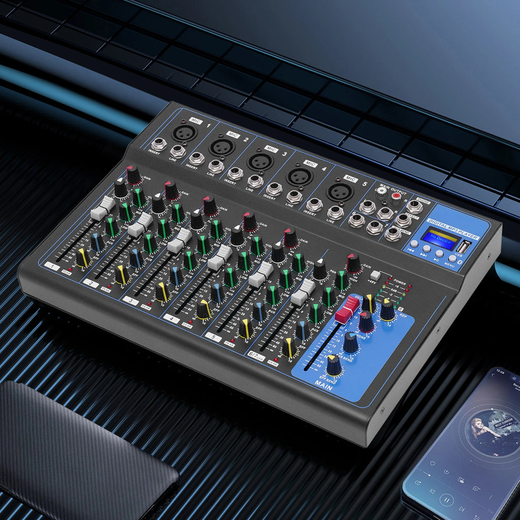 Professional 7-Channel Audio Mixer with Bluetooth