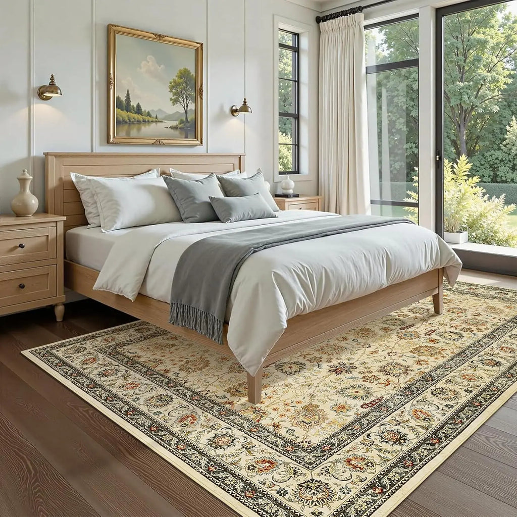 Washable Area Rug - Large Boho Rugs Floral Carpet