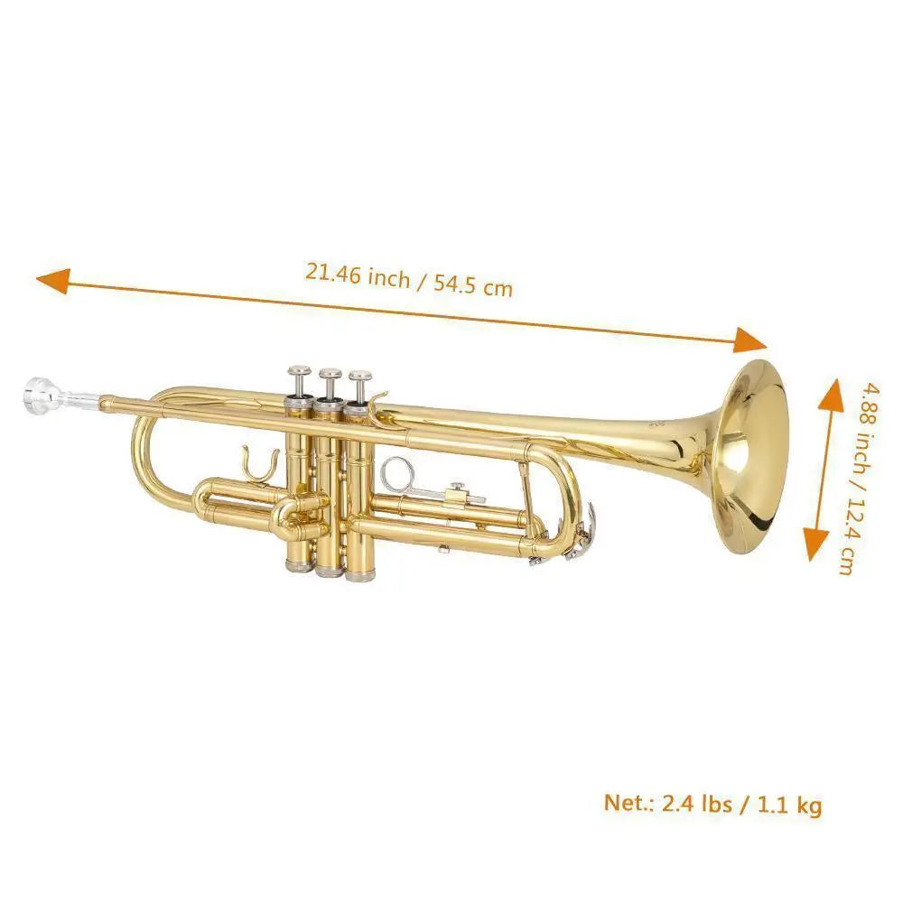 Brass Trumpet Bb with 7C Mouthpiece Case Gloves Cloth