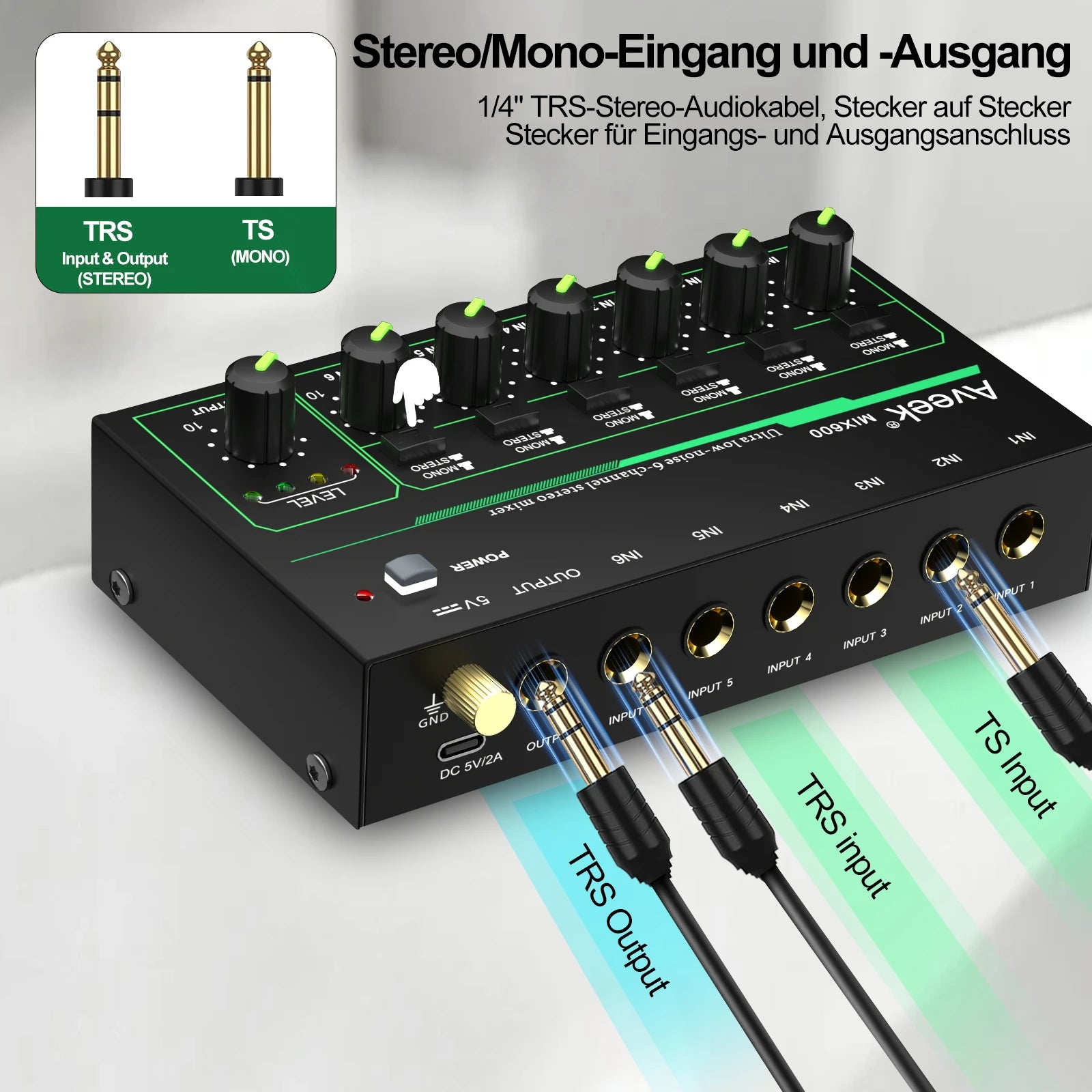 Aveek 6 Channel Mixer - Mini 6 Stereo Audio, Low-Noise