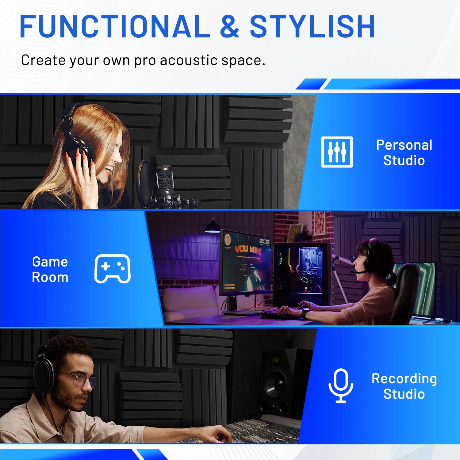Curved Acoustic Foam 18 Pack 3-Layer Acoustic Panels