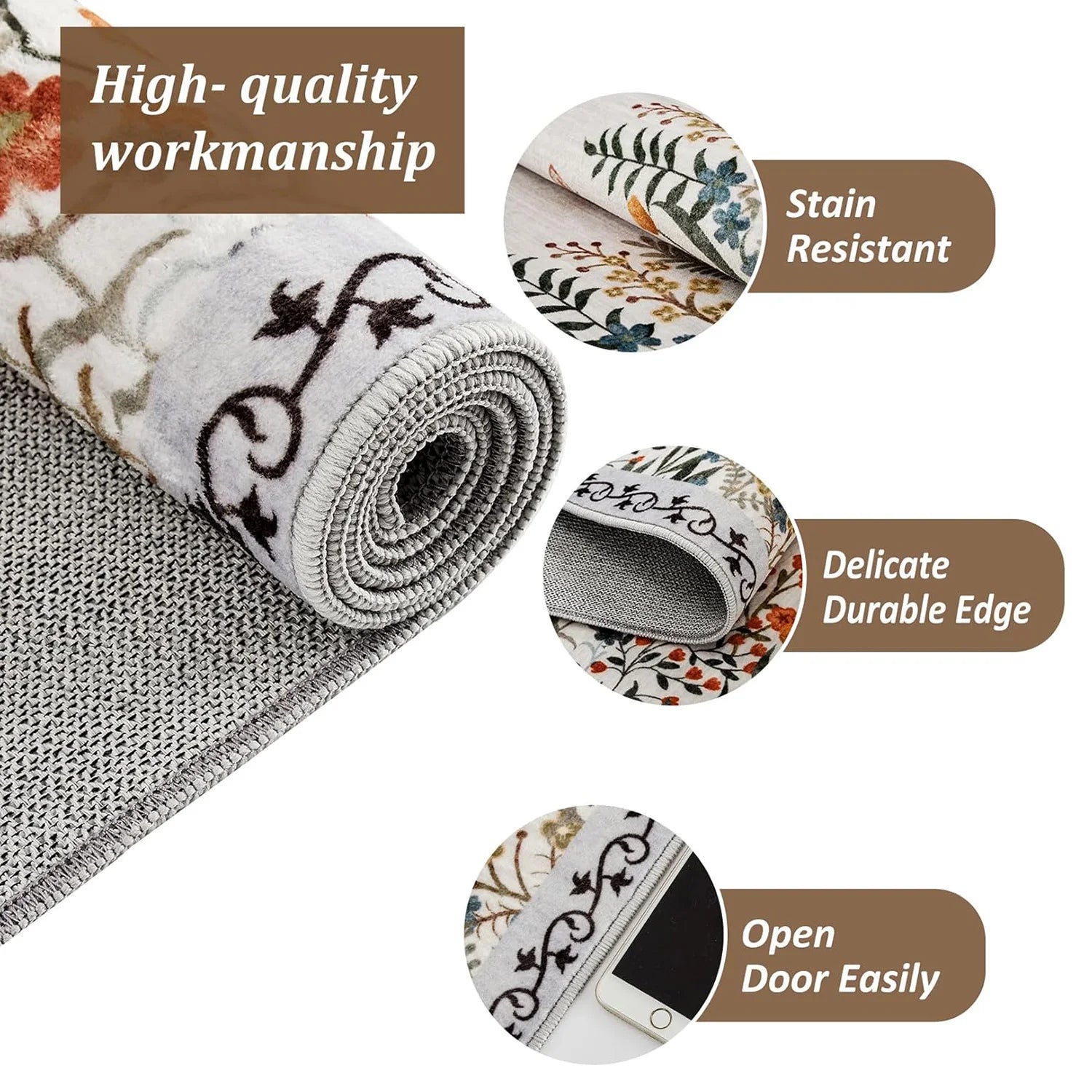 Washable Area Rugs Non-Slip Floral for any Room