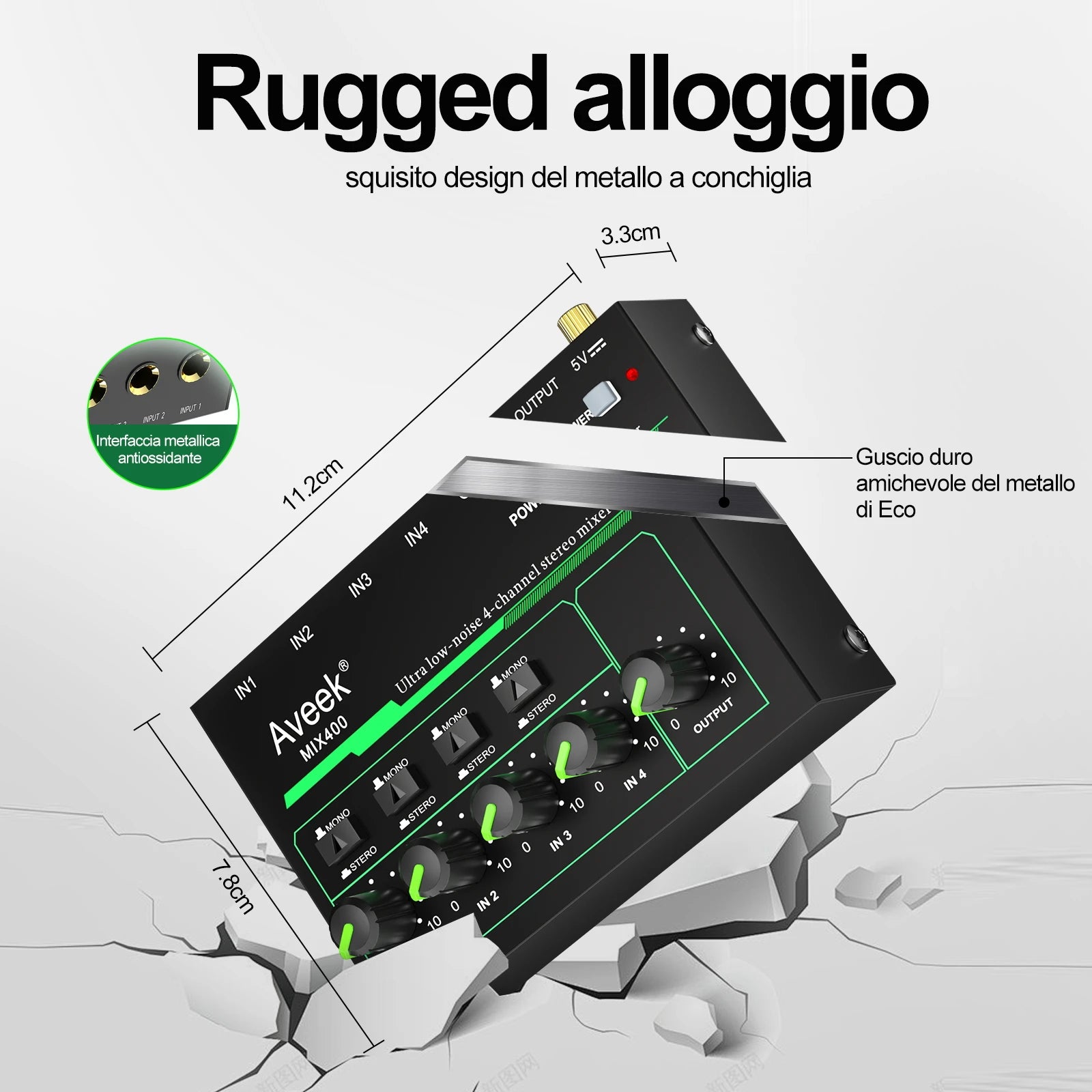 Aveek 4 Channel Mixer - Mini 4 Stereo,1/4" TRS Input/Output Ideal for Mics