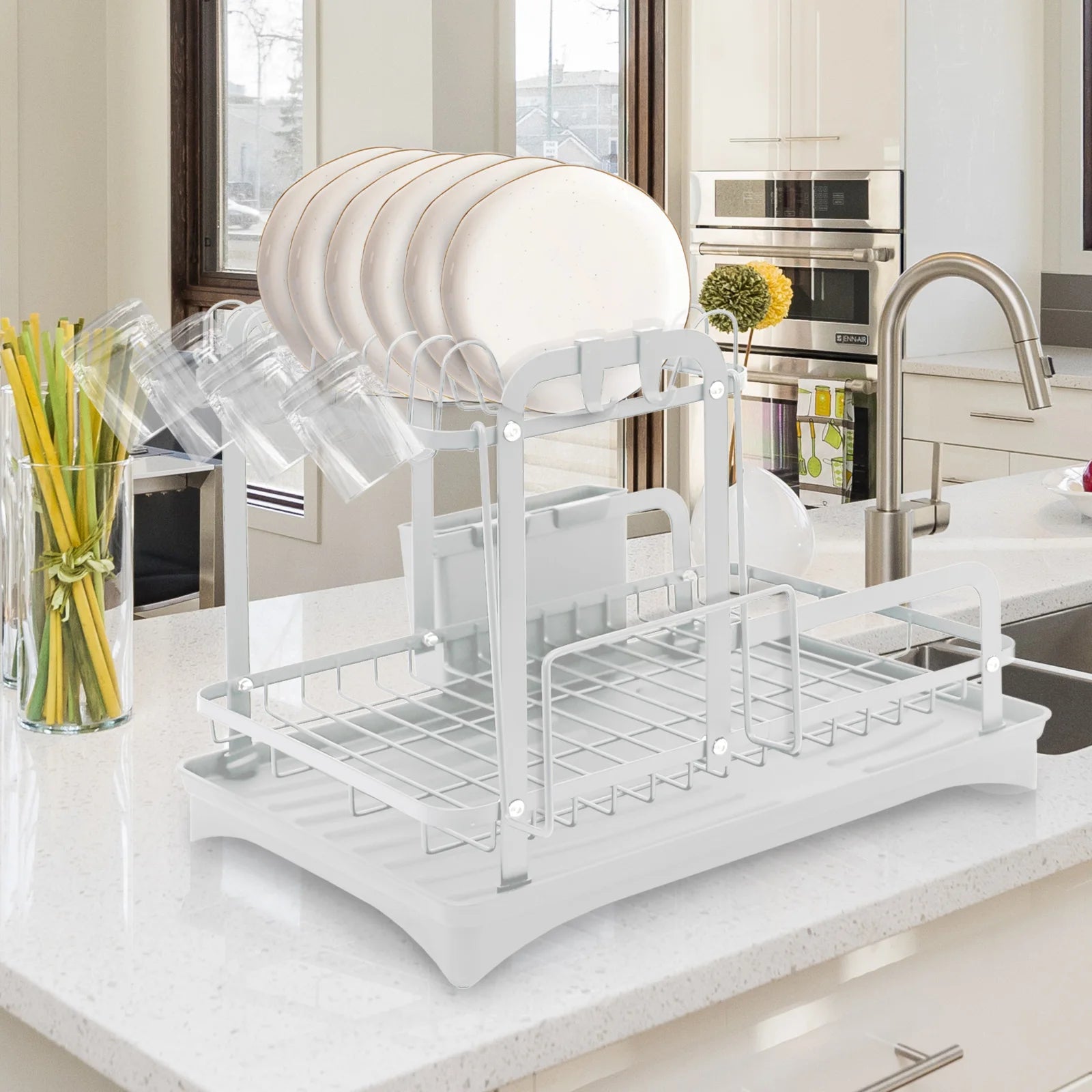 2-Tier Dish Drying Rack Large Rust-Proof H-Shaped