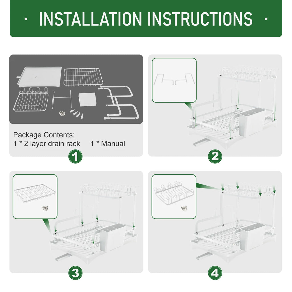 2-Tier Dish Drying Rack Large Rust-Proof H-Shaped