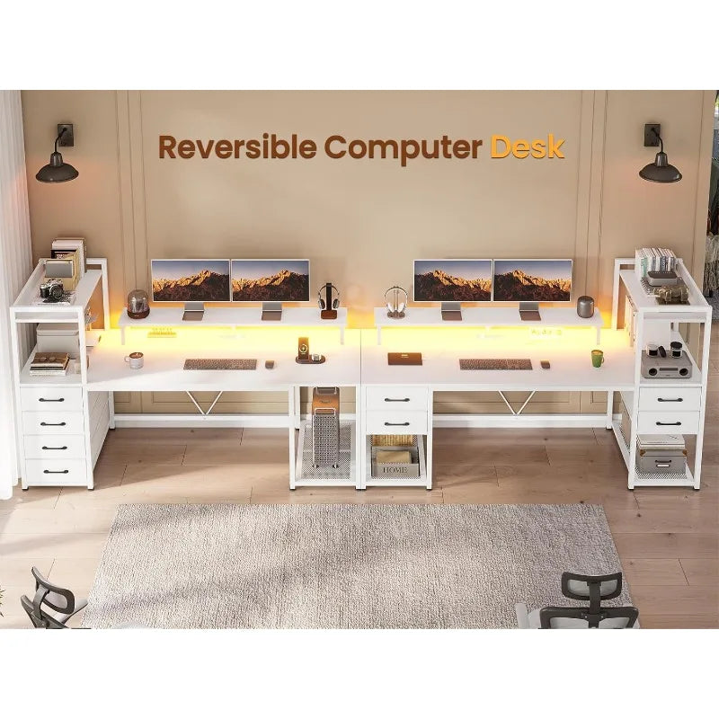 SEDETA 55" Computer Desk with storage, Lights & Power Outlets,