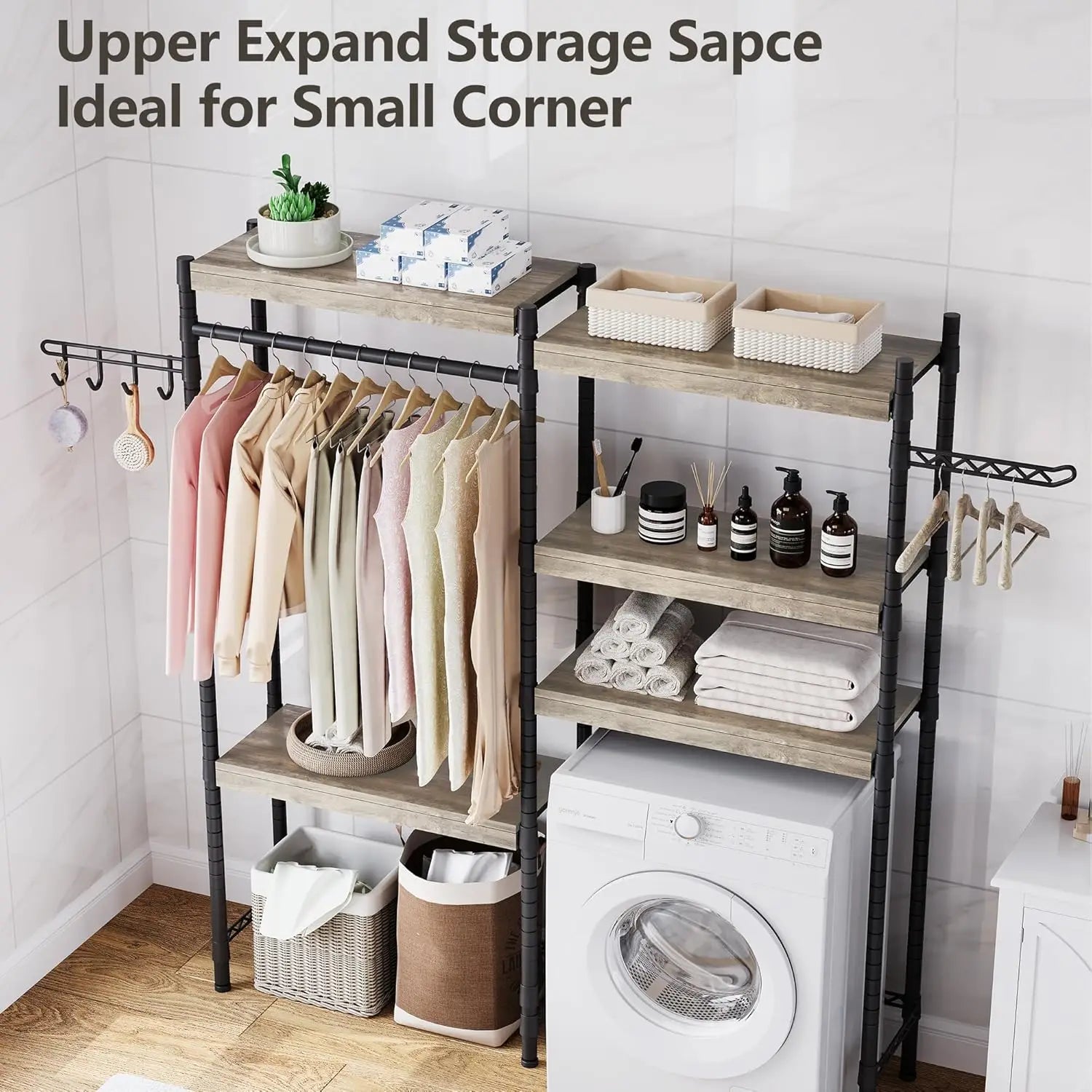 5-Tier Wood Shelf-Laundry storage.