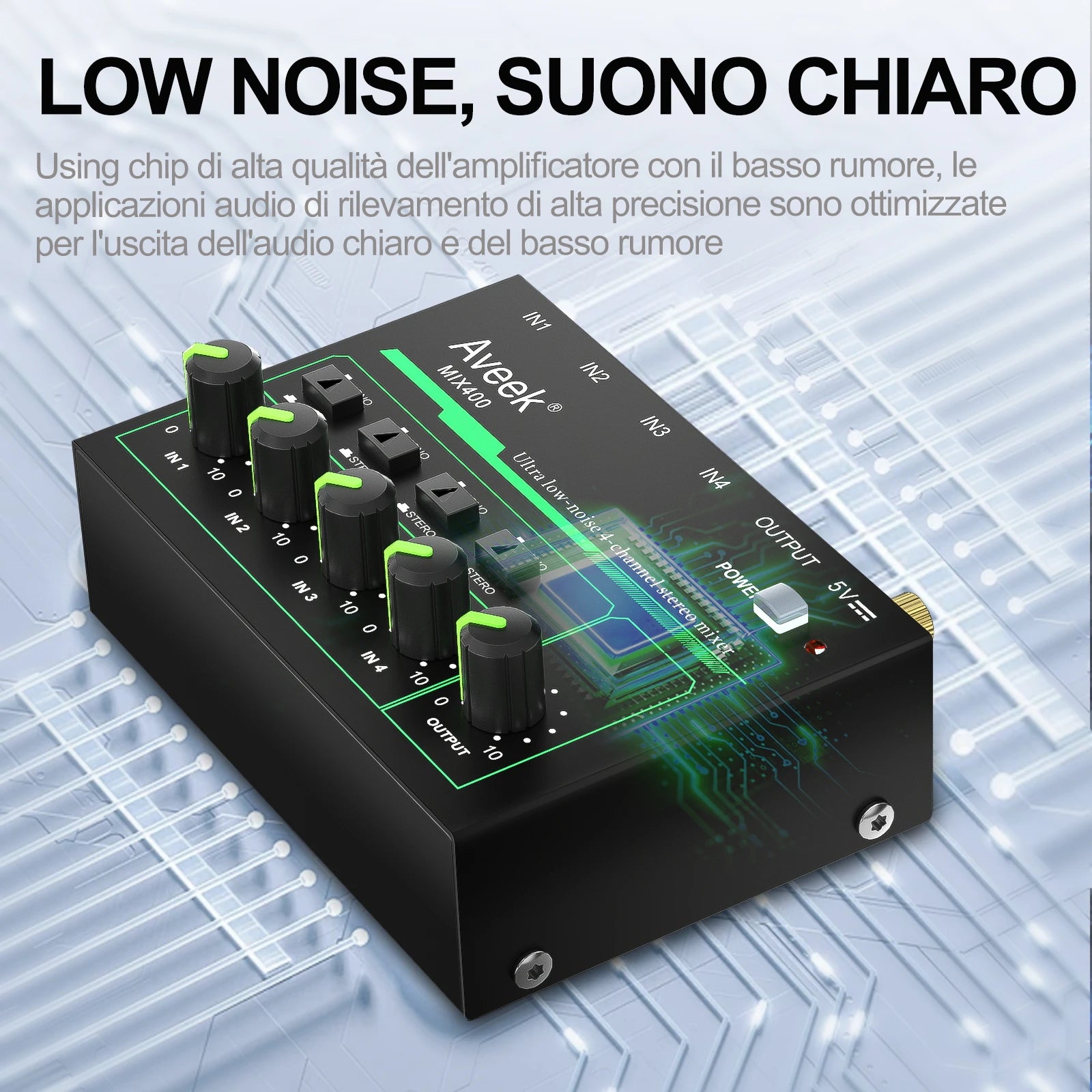 Aveek 4 Channel Mixer - Mini 4 Stereo,1/4" TRS Input/Output Ideal for Mics