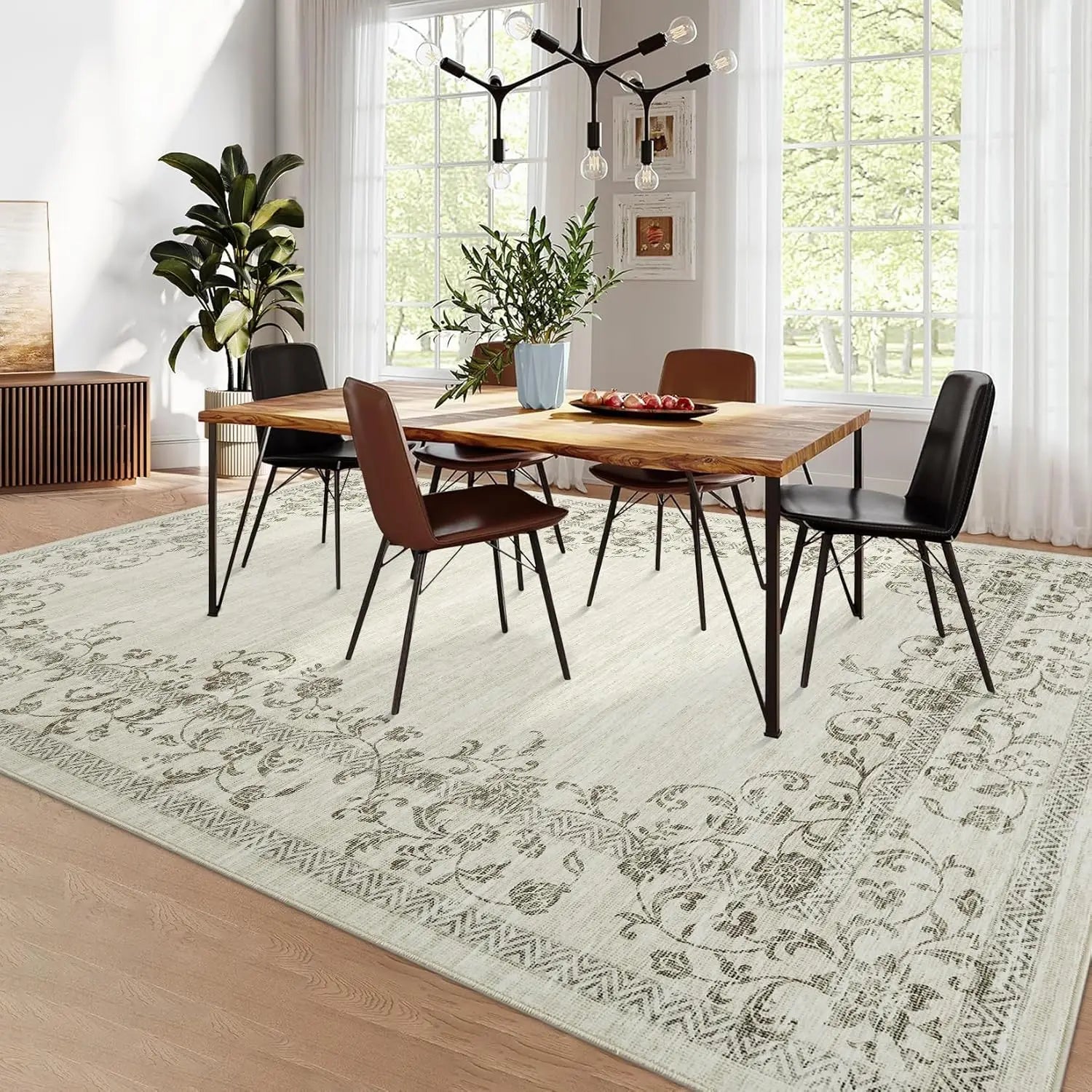 Washable Area Rug Floral Bordered for any Room