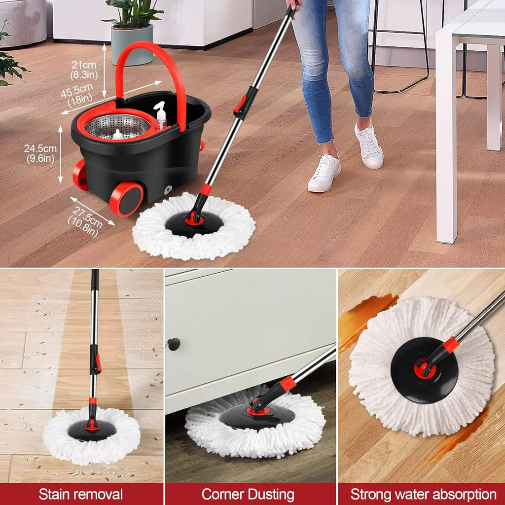 Spin Mop Bucket with Microfiber Replacement Heads