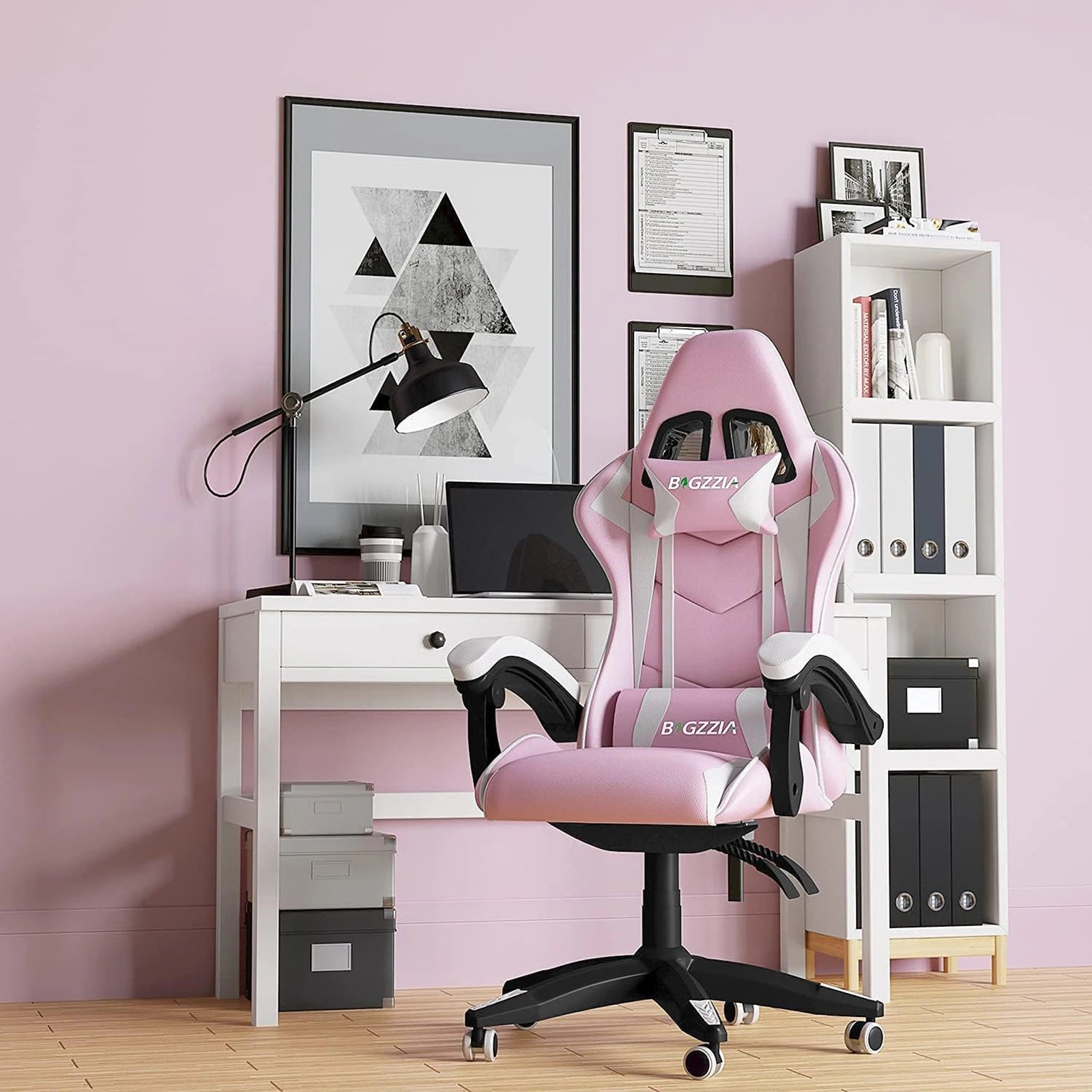 Ergonomic Chair w/Lumbar Cushion, Headrest Adjustable